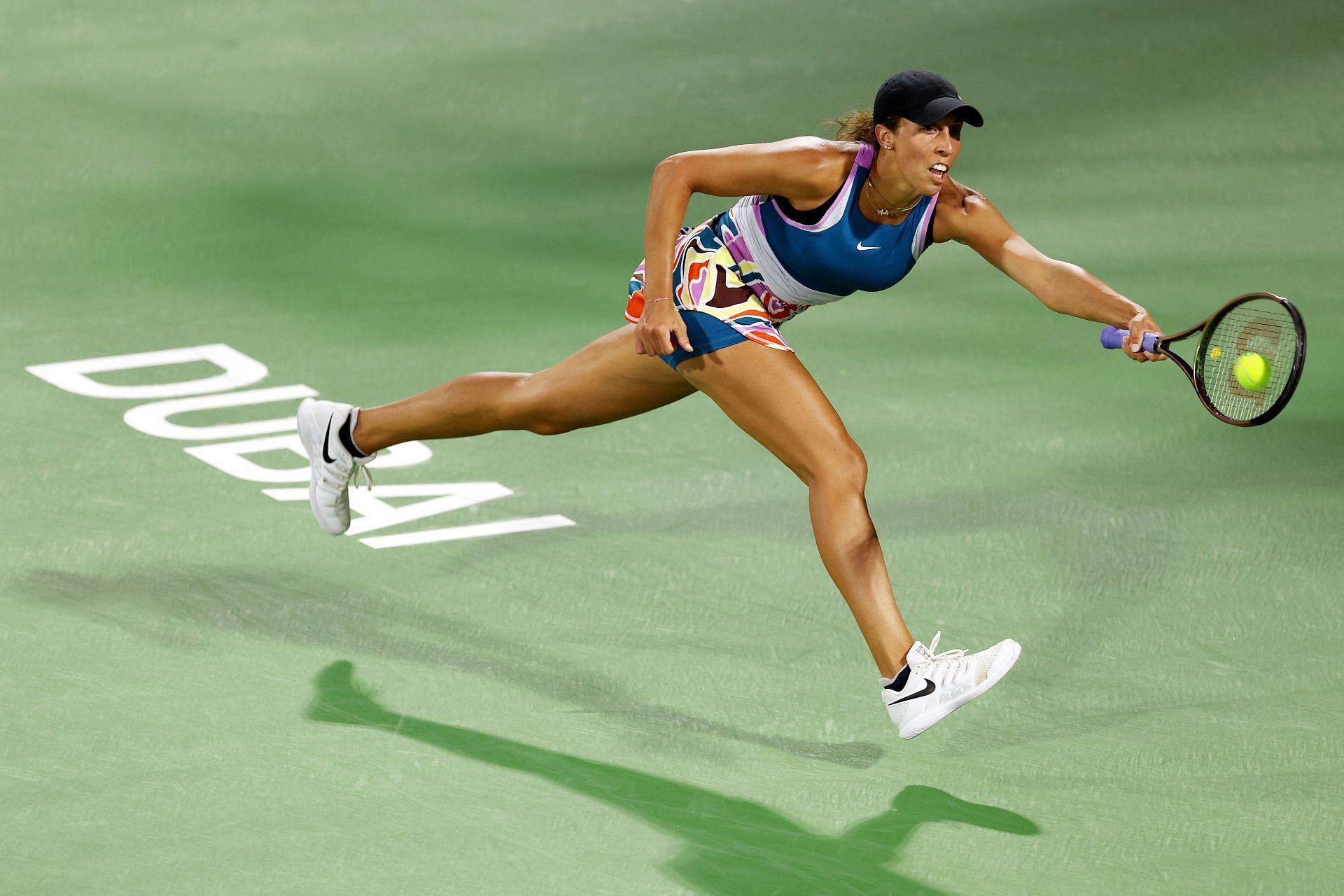 Madison Keys in action at the 2023 Dubai Tennis Championships