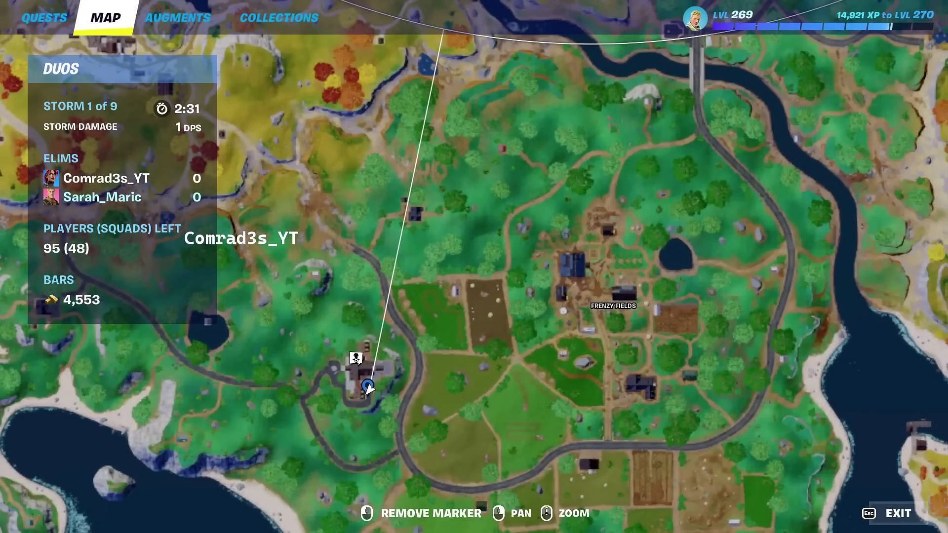 Marked the location of the Dirt Bike on the Fortnite map. (Image via YouTube/Comrad3s)