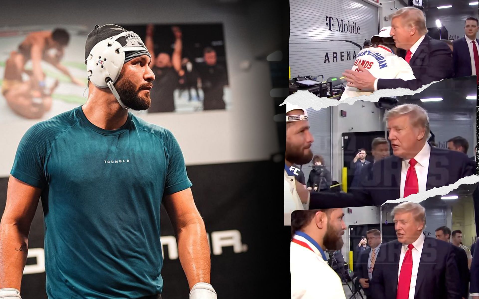 Jorge Masvidal dapped up former US President Donald Trump backstage at UFC 264[Image credits: @gamebredfighter on Instagram; @TMZSports on YouTube]