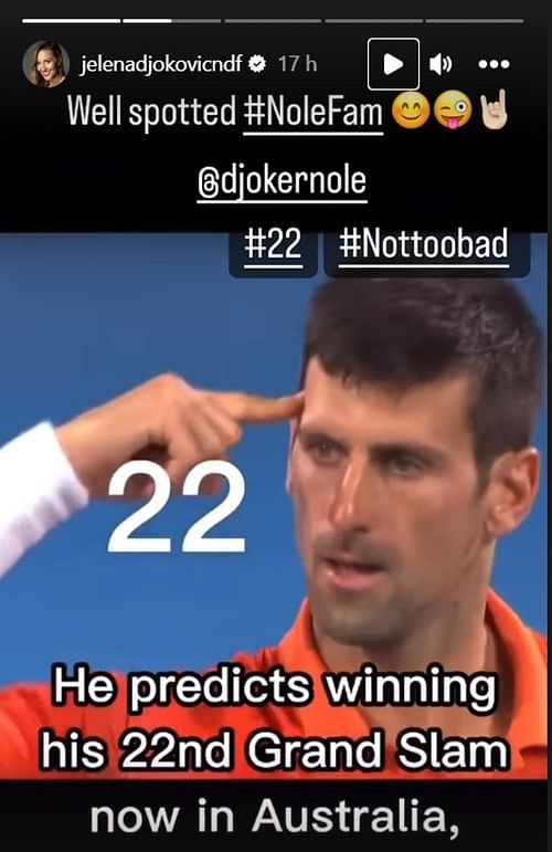 Novak Djokovic's wife Jelena Djokovic's Instagram story