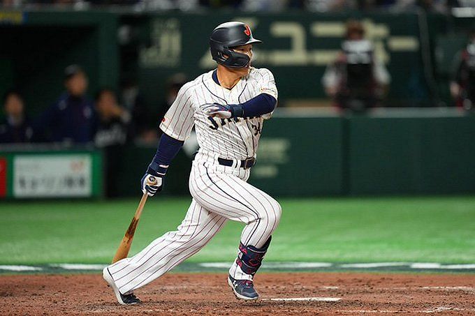 Team Japan outfielders Lars Nootbaar and Masataka Yoshida meet up for the  1st time since winning the #WorldBaseballClassic! 🇯🇵