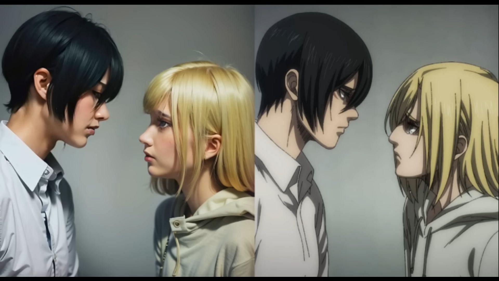 Mikasa and Annie as seen in the anime and AI (Image via YouTube/Koseez, MAPPA)