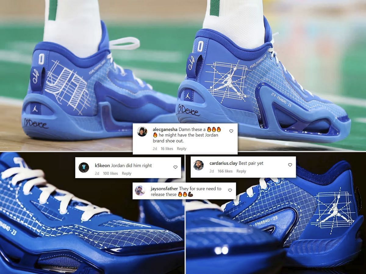 &quot;Best pair yet&quot;: Jordan Tatum 1 &quot;Blueprint&quot; sneakers wins the internet (Image via Sportskeeda)