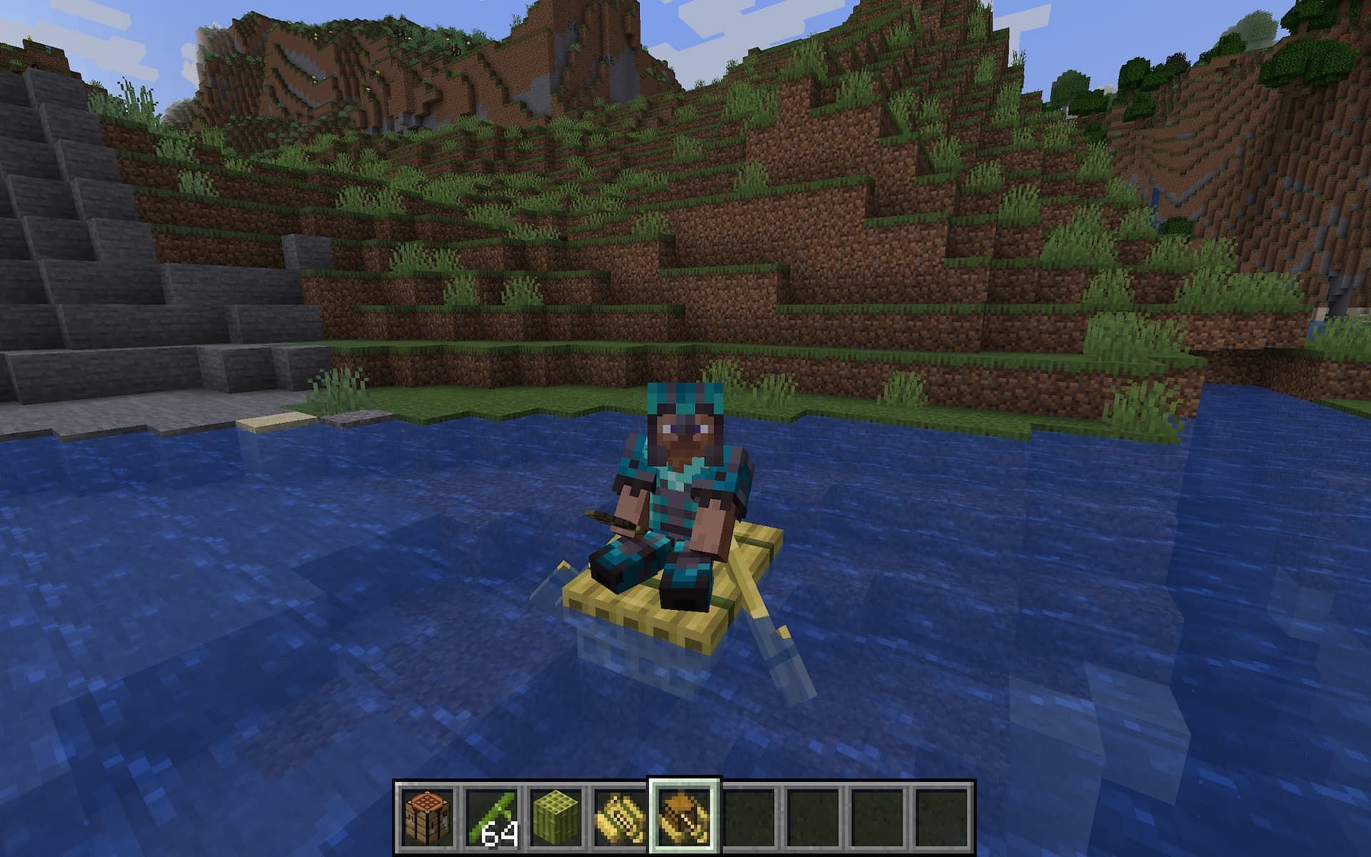 Players can create a raft to explore the waterways in game (Image via Mojang)