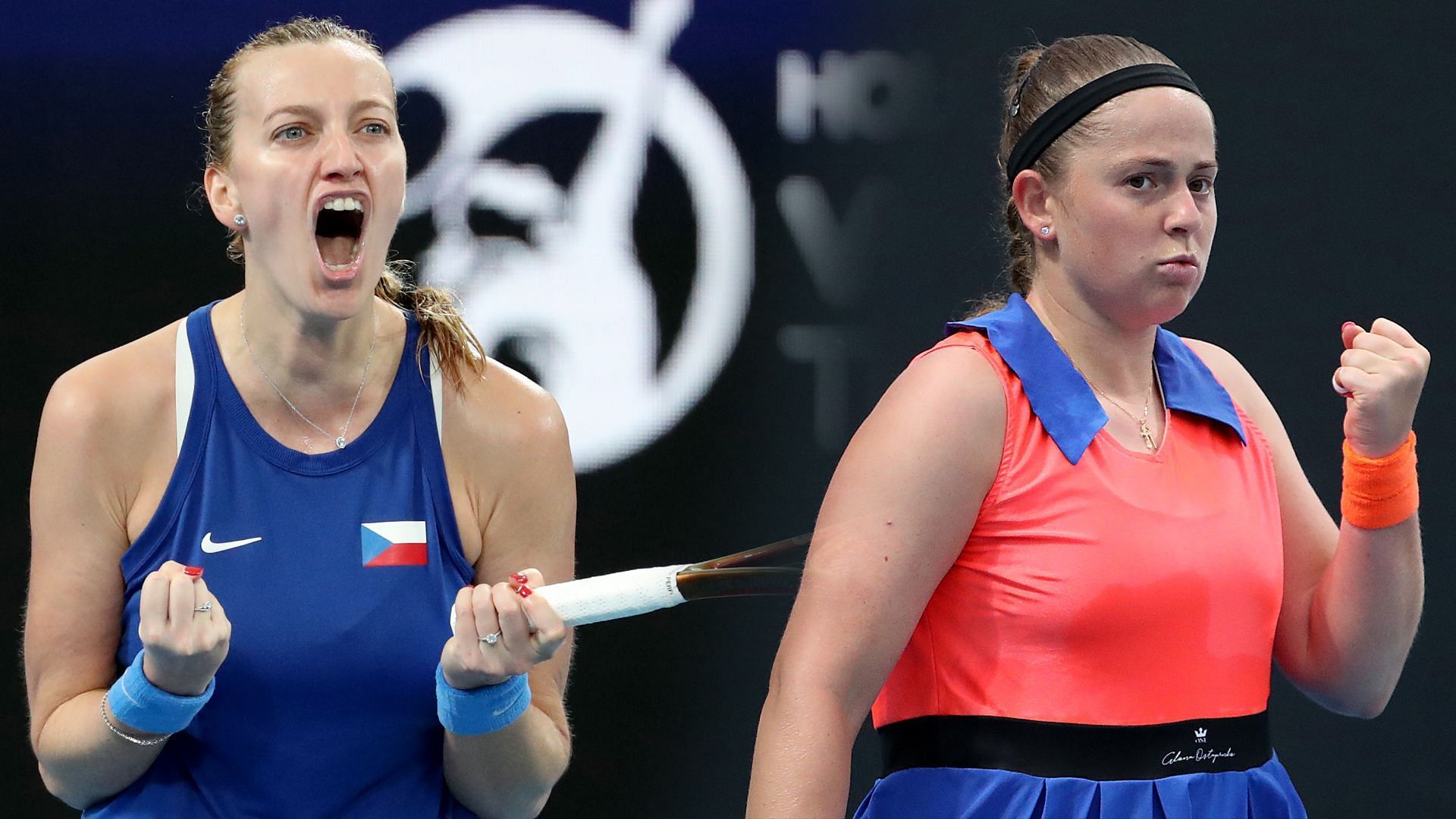 Petra Kvitova (L) and Jelena Ostapenko.