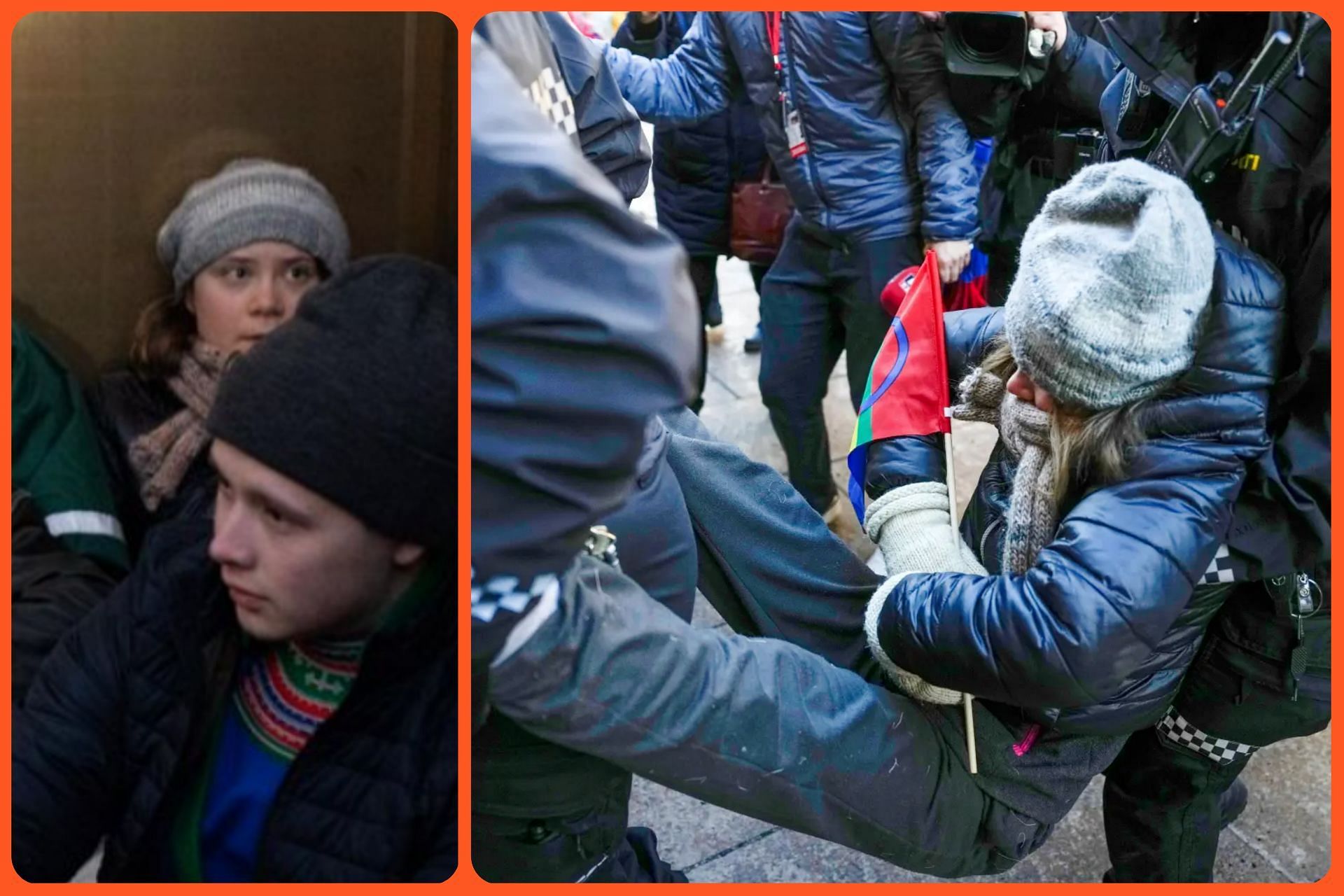 Greta Thunberg got clicked while getting detained by Norwegian police (Image via Instagram/nsr_nuorat and Alf Simensen/NTB/via Reuters)