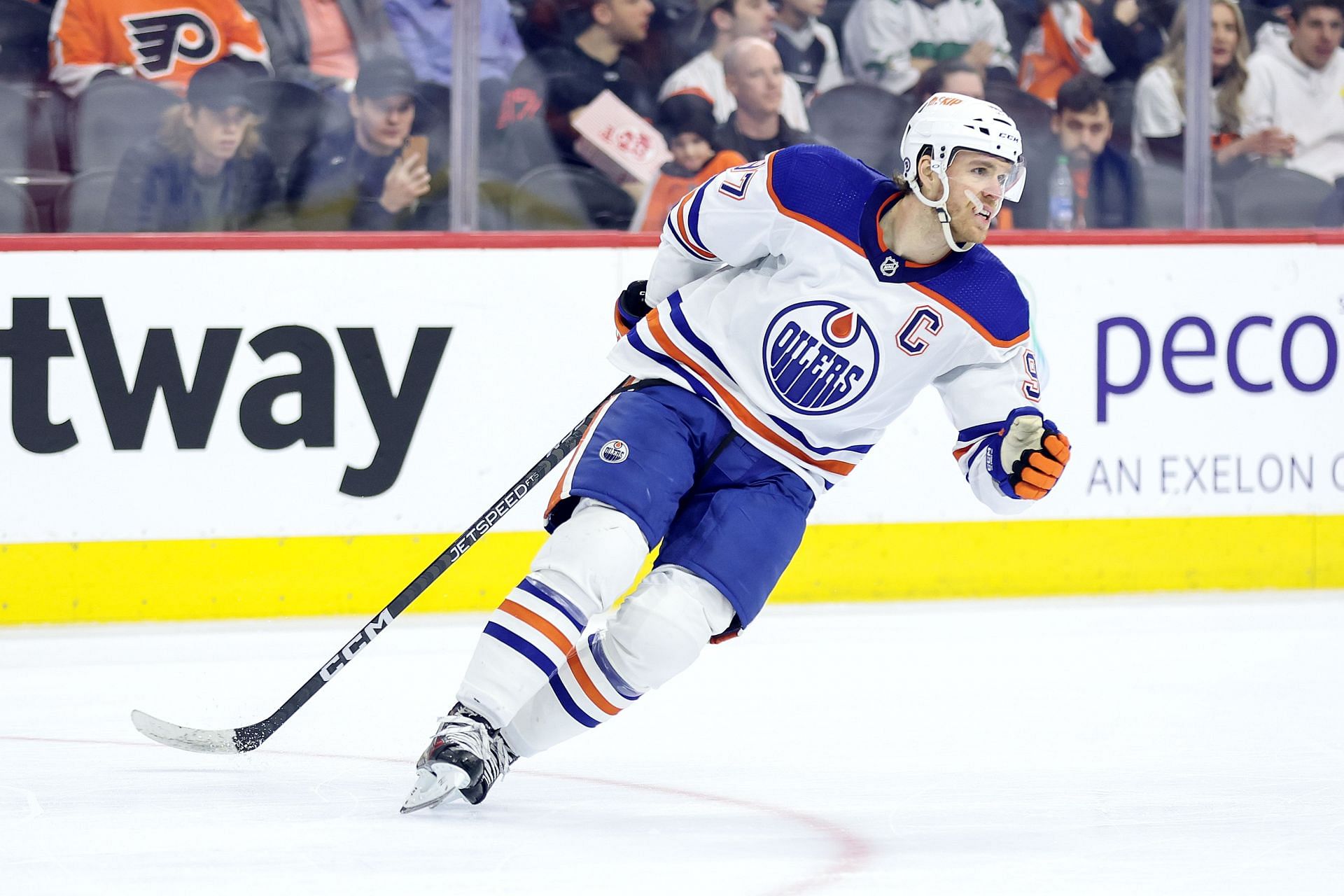 McDavid rejoices a moment during Edmonton Oilers v Philadelphia Flyers game