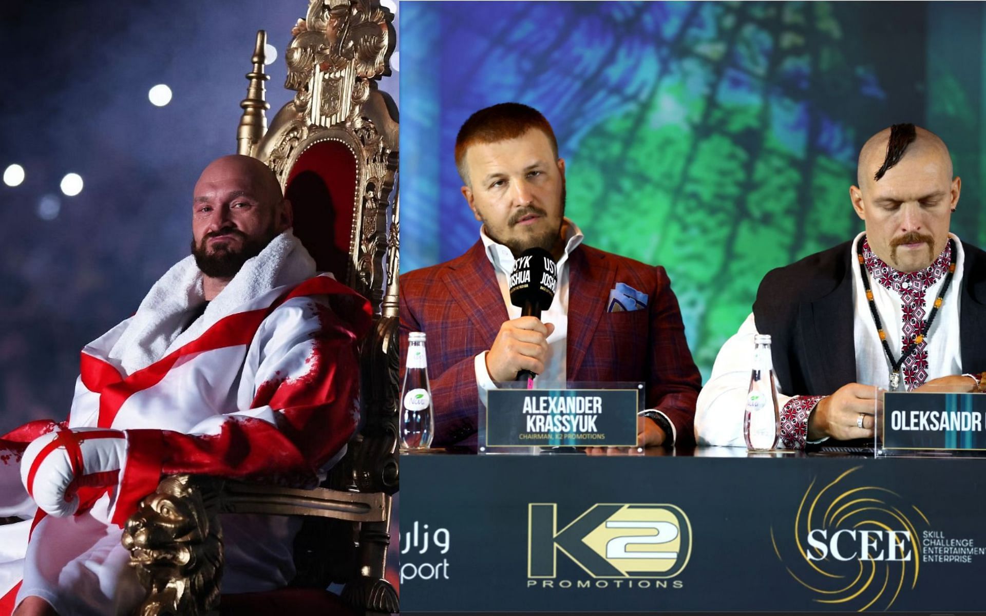 Tyson Fury (Left) and Alex Krassyuk with Oleksandr Usyk (Right) (Image Credits; Getty Images)
