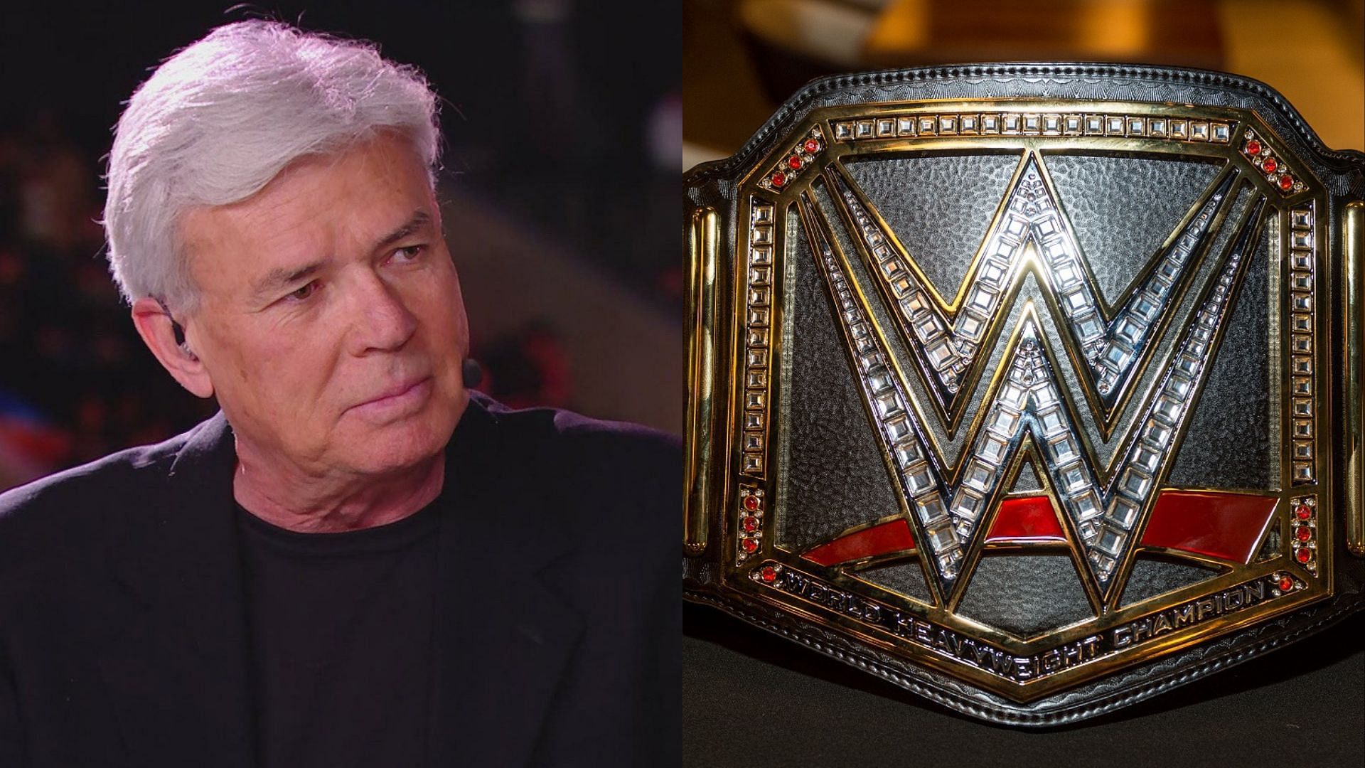 Eric Bischoff (left), WWE World Championship Title (right)
