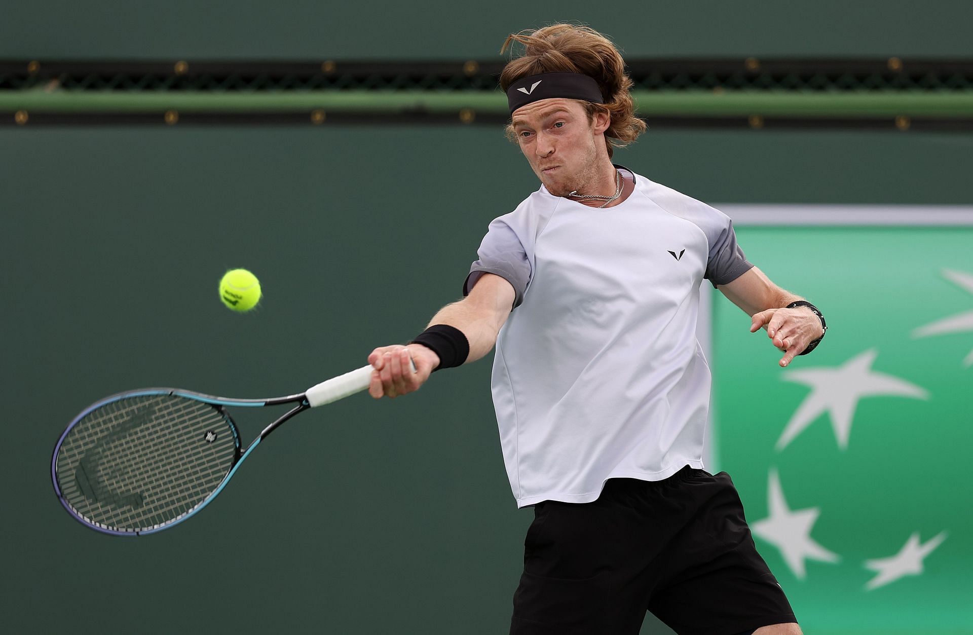 Andrey Rublev in action at the Indian Wells Masters