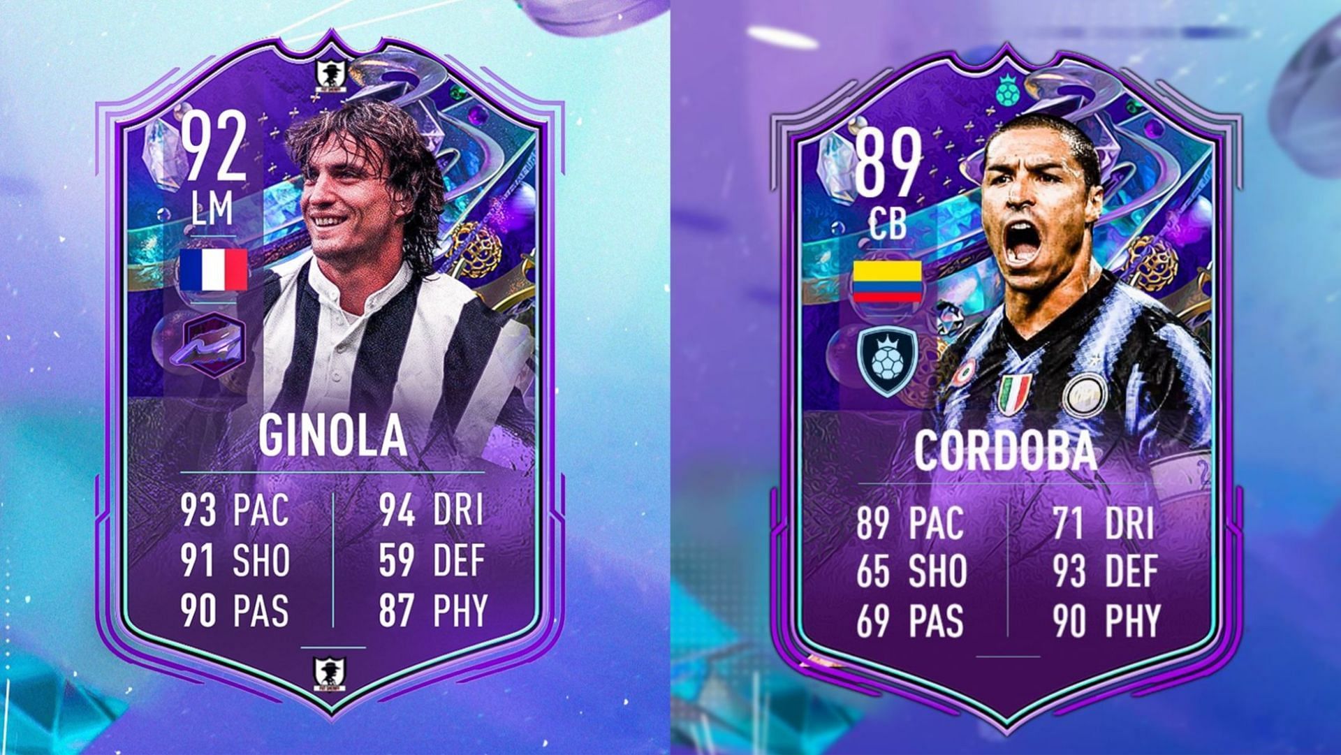 David Ginola and Ivan Cordoba&rsquo;s upcoming Fantasy FUT Heroes cards in FIFA 23 could have high demand (Images via Twitter/FUT Sheriff, FTR)