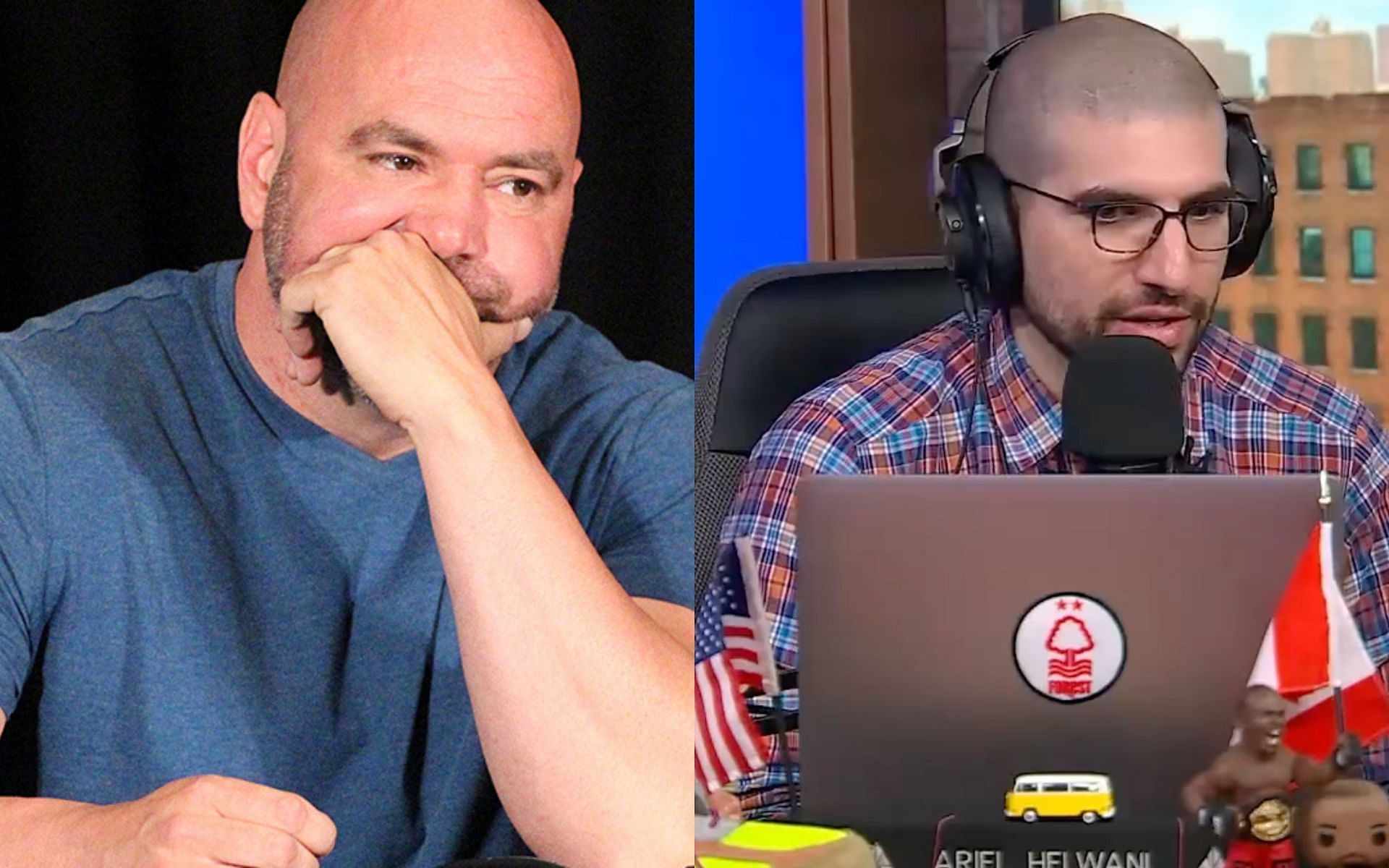 Dana White [Left] Ariel Helwani [Right] [Image courtesy: @MMAFighting (Twitter) and The MMA Hour (YouTube)]