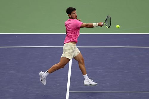 Carlos Alcaraz in action at the 2023 BNP Paribas Open.