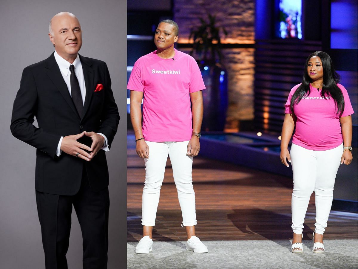 Kevin O&rsquo;Leary [left] and Sweetkiwi founders [right] on Shark Tank