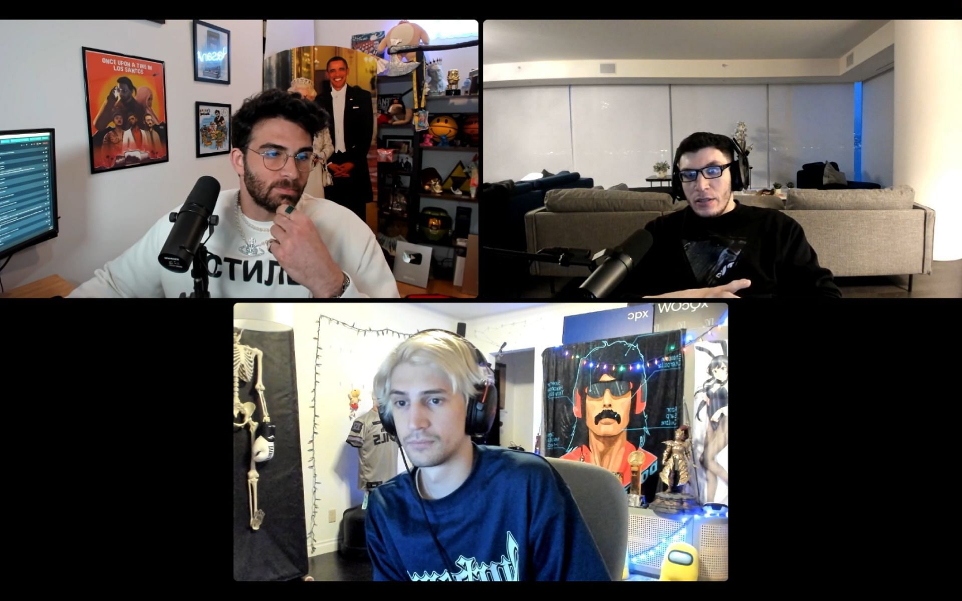 HasanAbi, Trainwreckstv, and xQc got together and things eventually got heated (Image via xQc/Twitch)