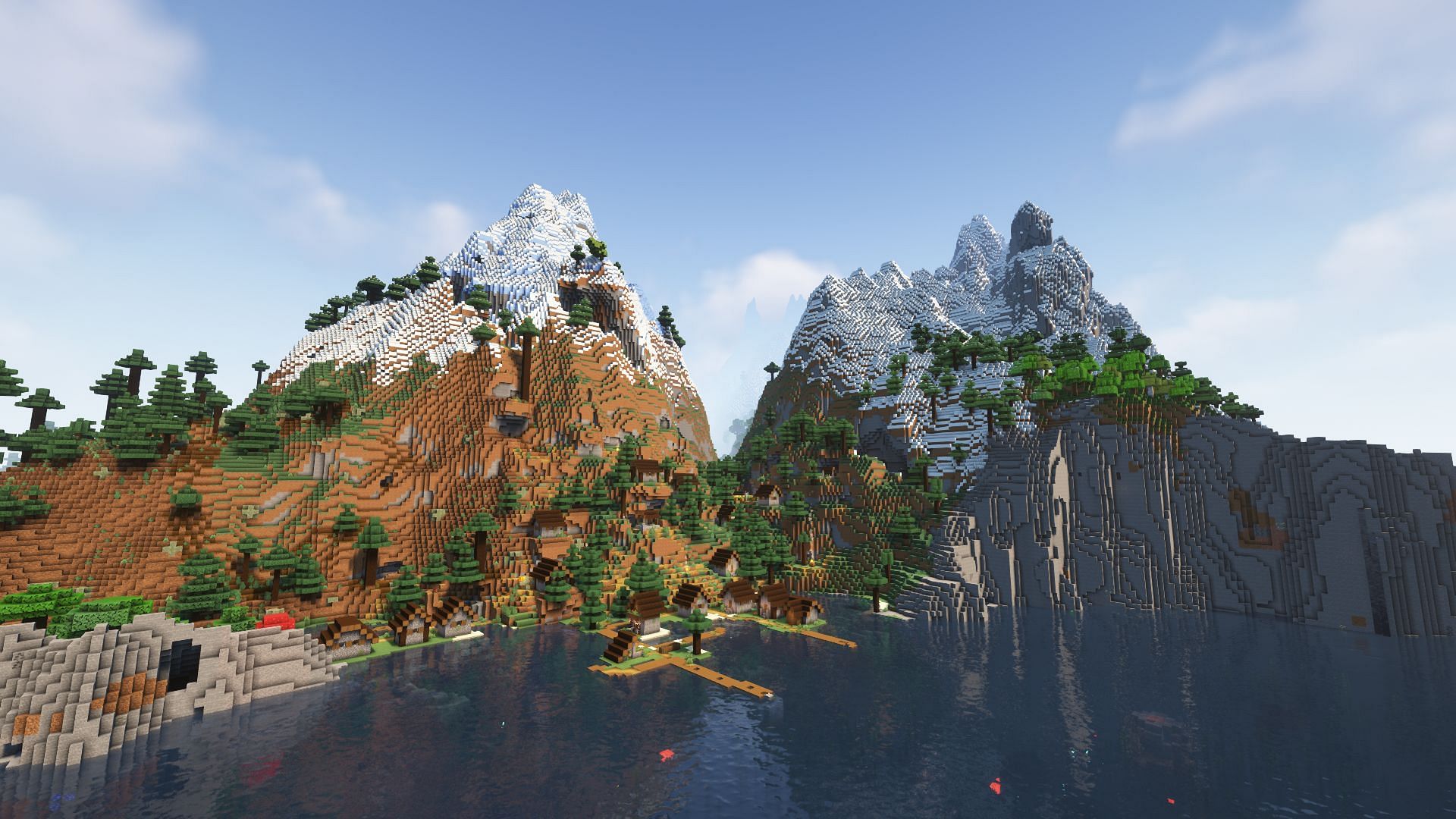 Tall frozen peaks and a taiga village (Image via Mojang)