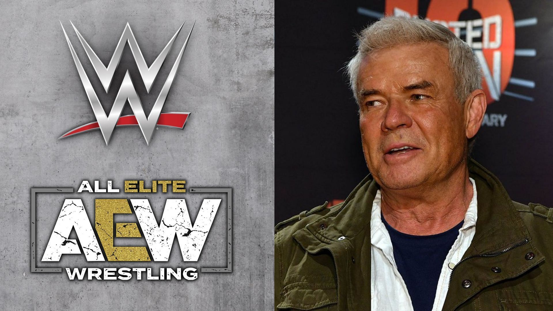 AEW and WWE logos (left), Eric Bischoff (right)