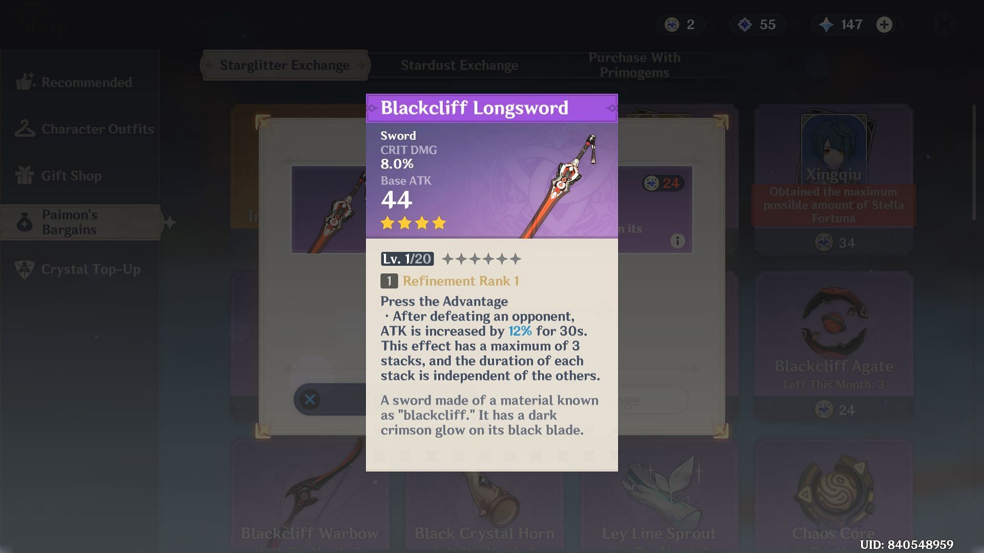 Blackcliff Longsword is a CRIT DMG weapon (Image via HoYoverse)