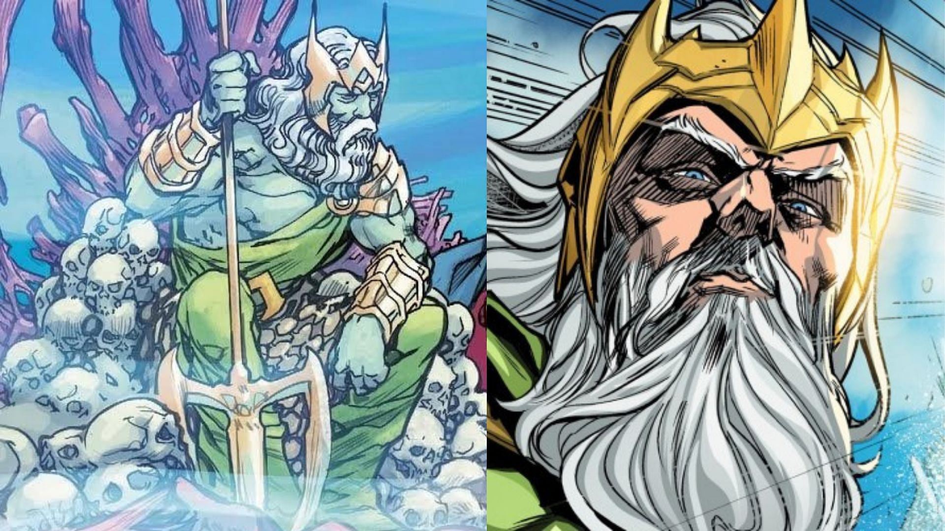 Poseidon is the well-known Greek deity of the seas (Image via League of Comic Geeks and DC Database)