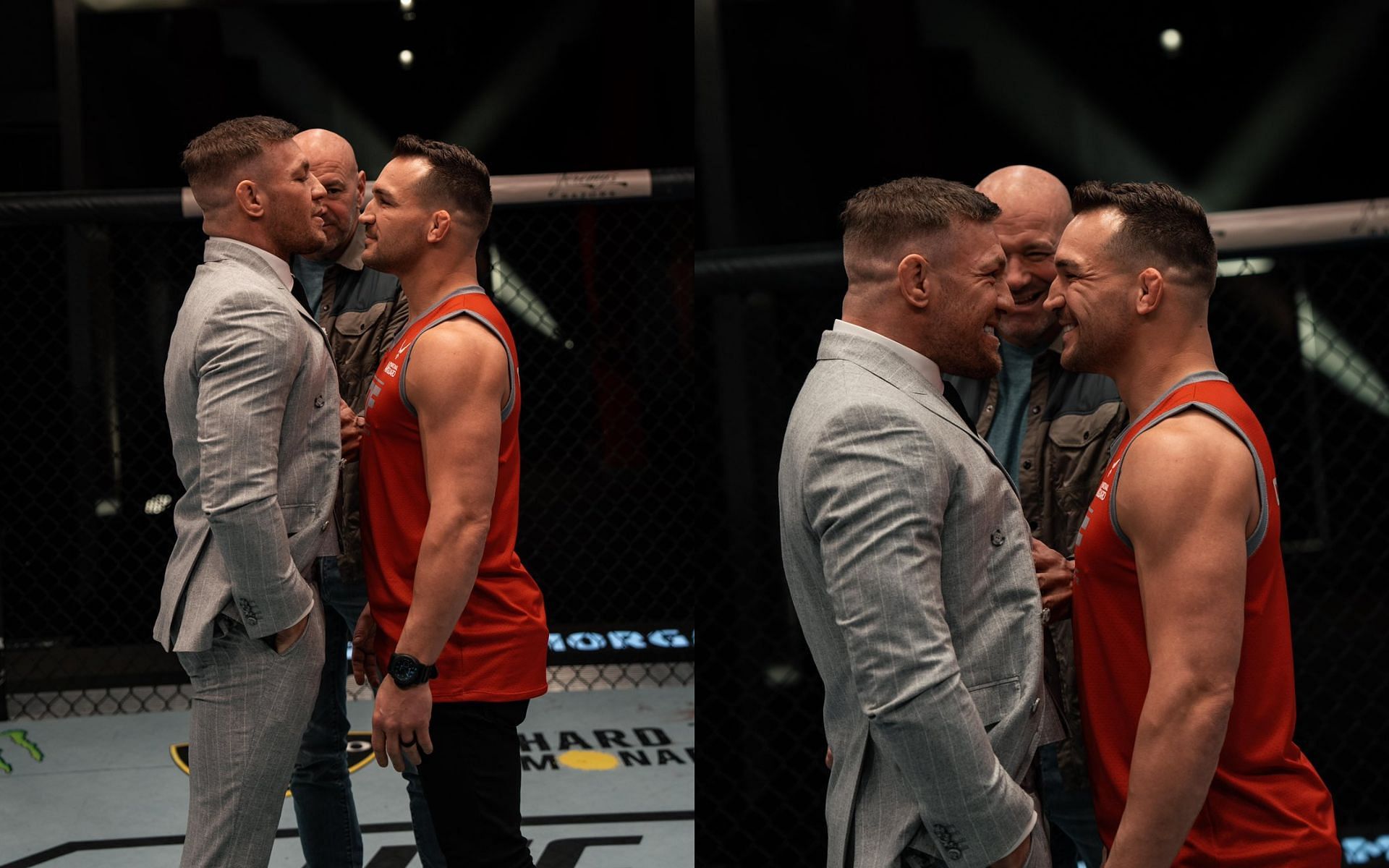 Conor McGregor (left), Dana White (center), and Michael Chandler (right)  (Image credits @TheNotoriousMMA)