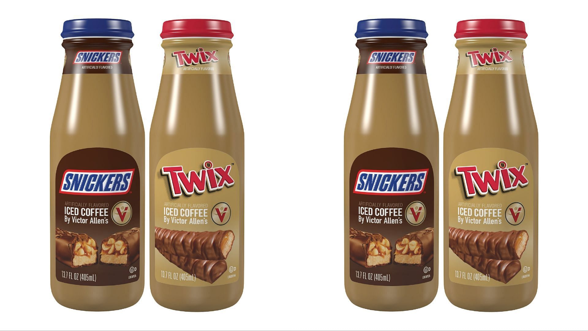 Snickers and Twix Iced Coffee beverages will be available at all major retailers, including Walmart (Image via Victor Allen&#039;s/Mars Wrigley)