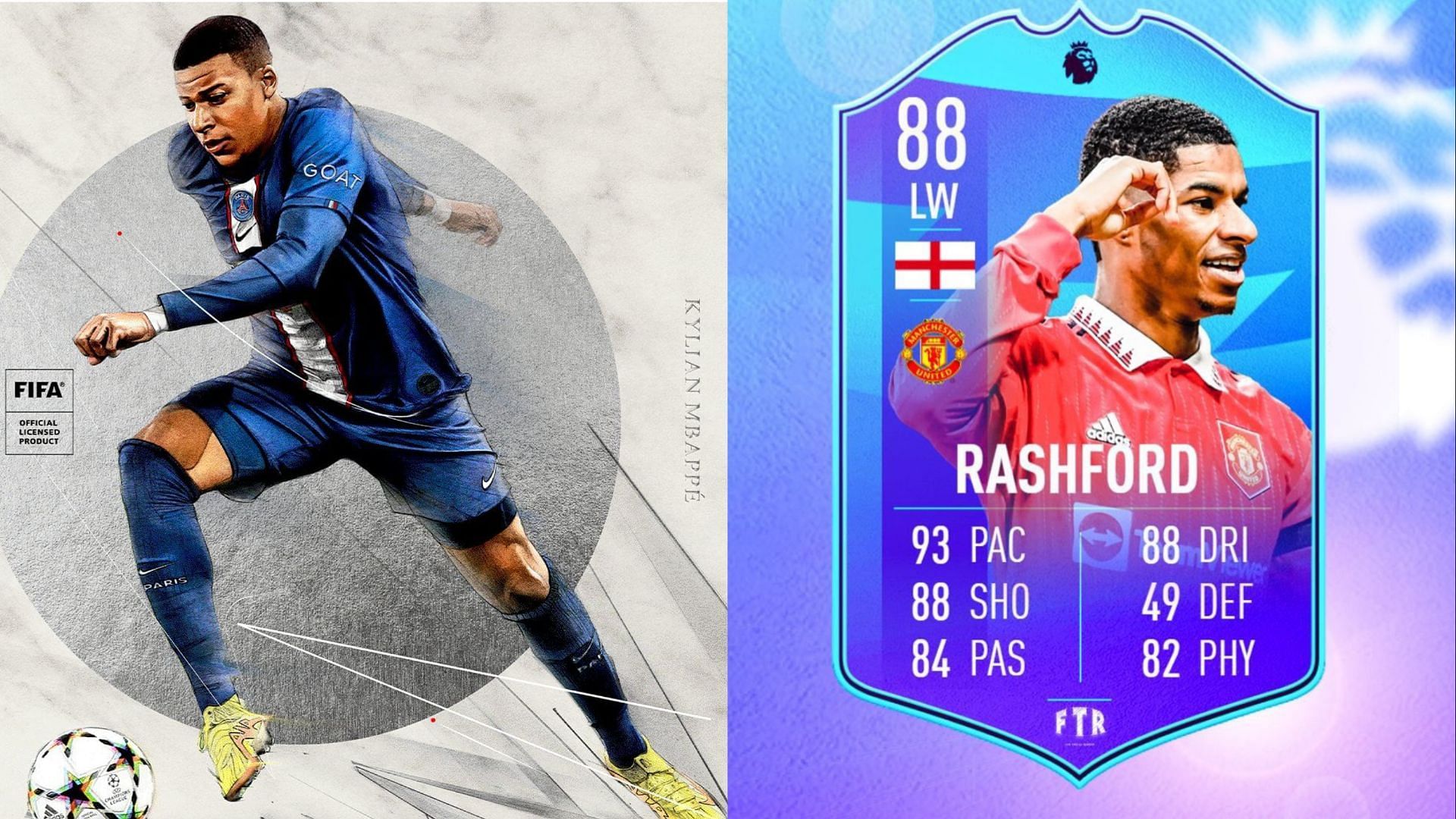 The Marcus Rashford Premier League POTM SBC will complete a hat-trick for the English attacker in FIFA 23 (images via EA sports. Twitter/FTR)