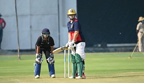 Dane van Niekerk batting in a practice session for RCB.