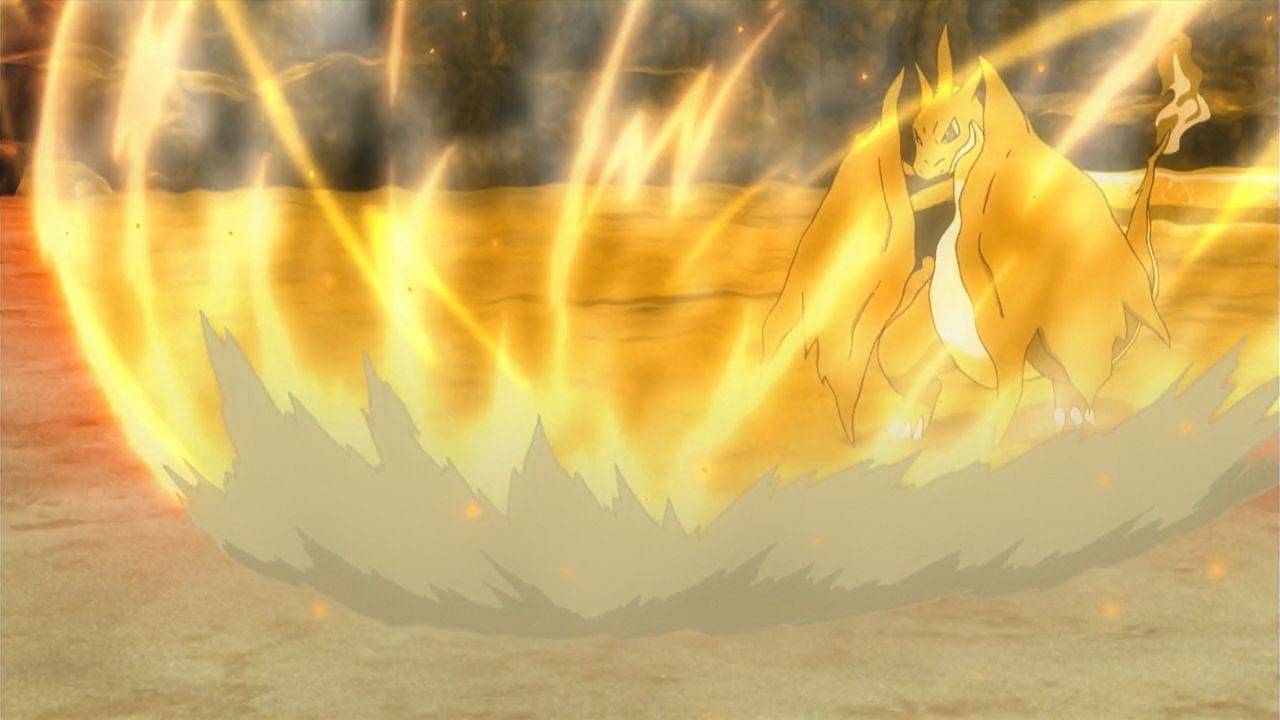 Mega Charizard using Heat Wave in the Pokemon anime (Image via The Pokemon Company)