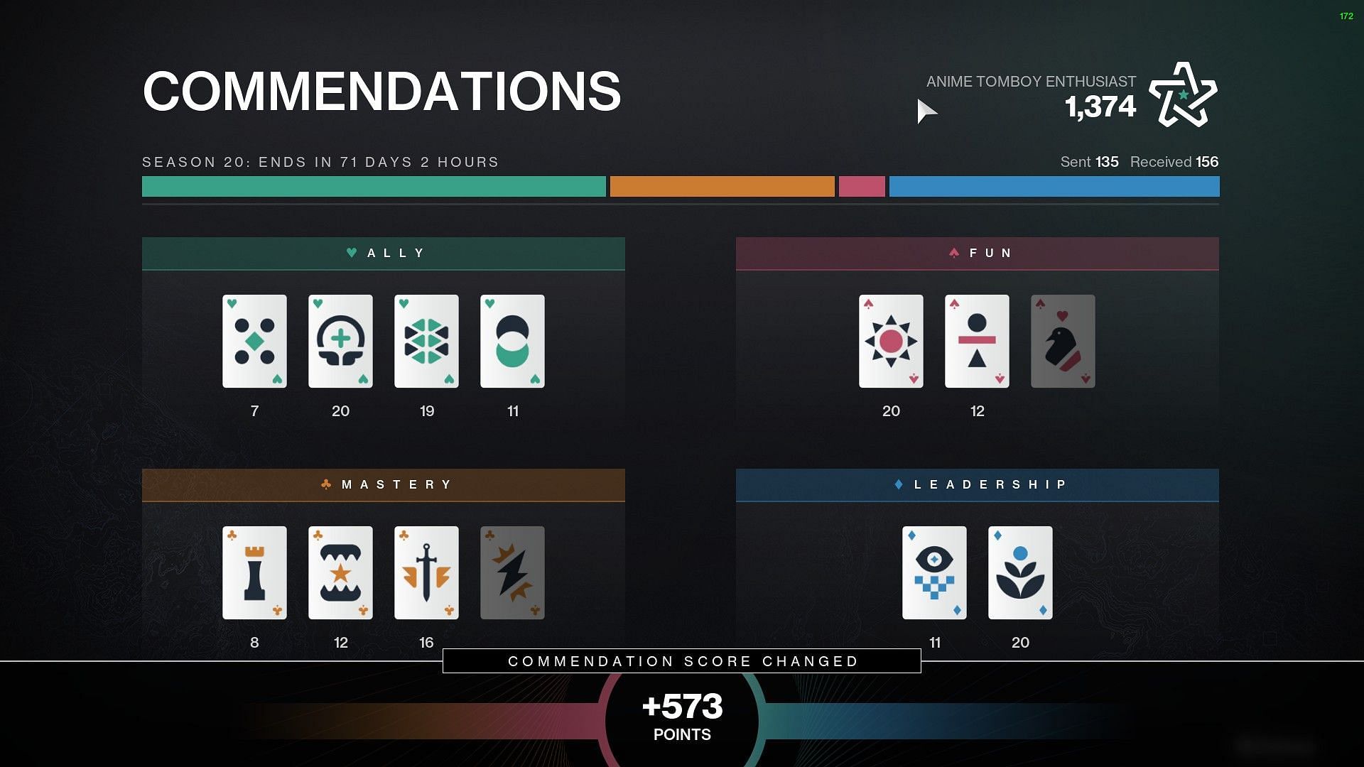 Commendations page (Image via Bungie)