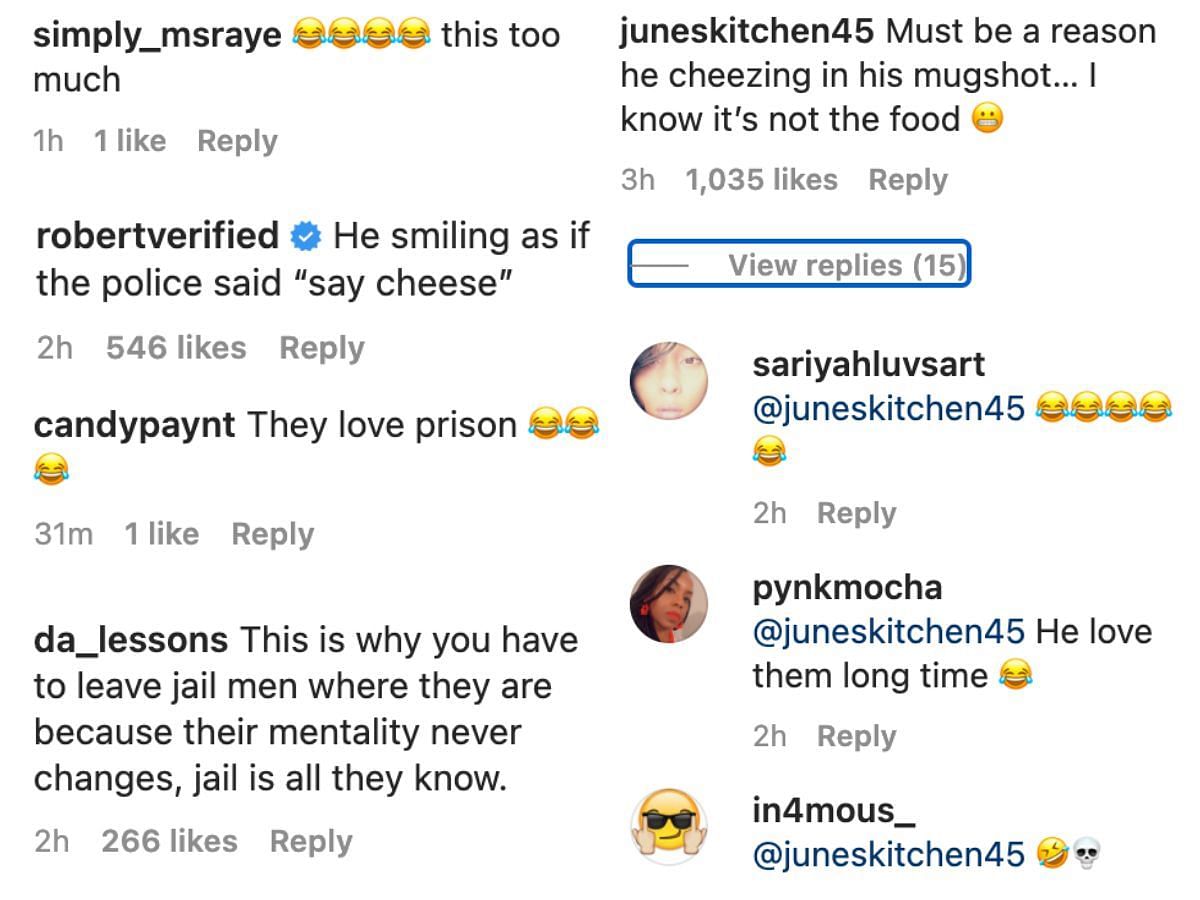 Fans&#039; reaction to Derek&#039;s mugshot (Image via theshaderoom/Instagram)