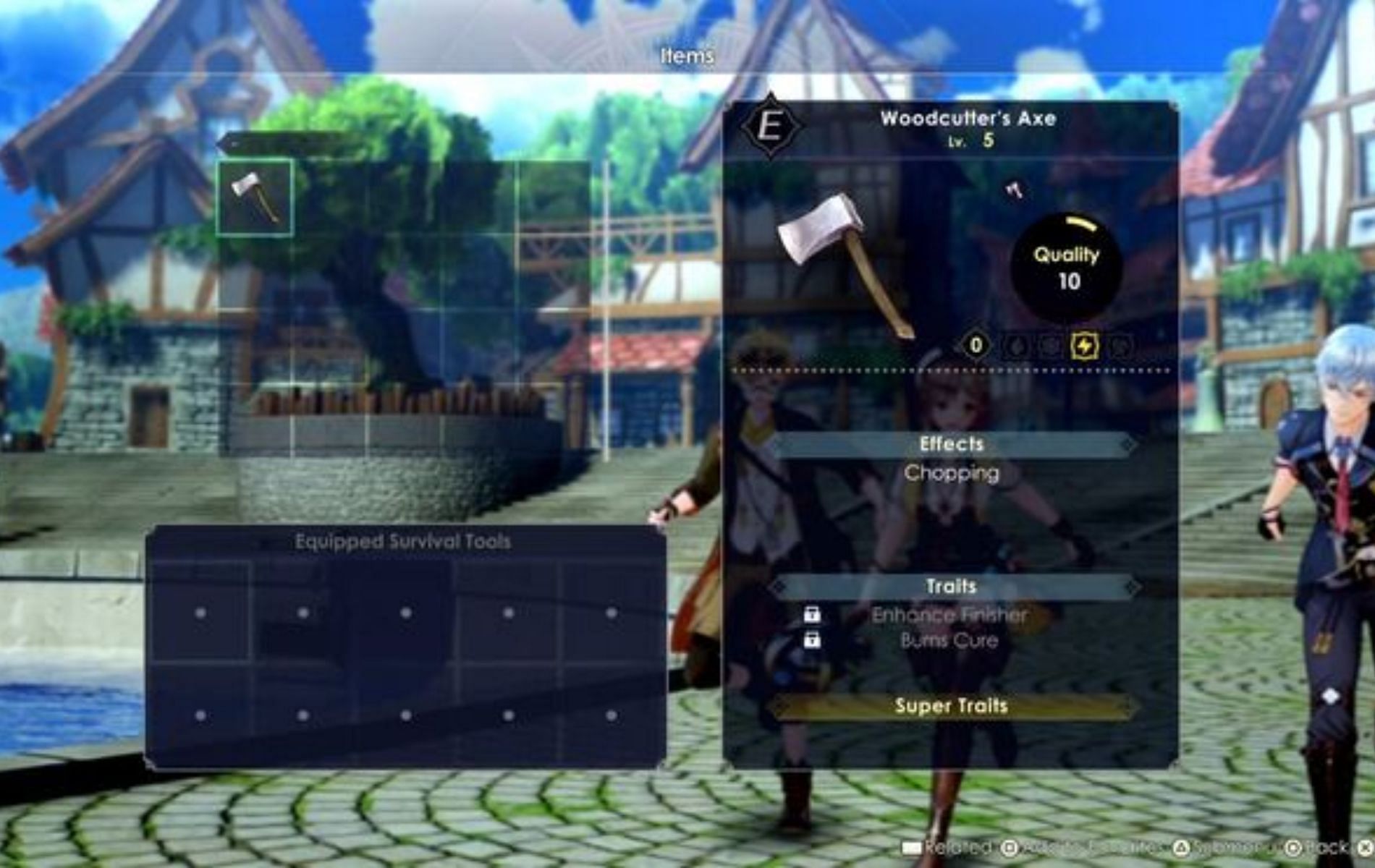 Remember to put the Woodcutter&rsquo;s Axe in Slot 1 to start hacking at things (Image via Koei Tecmo)