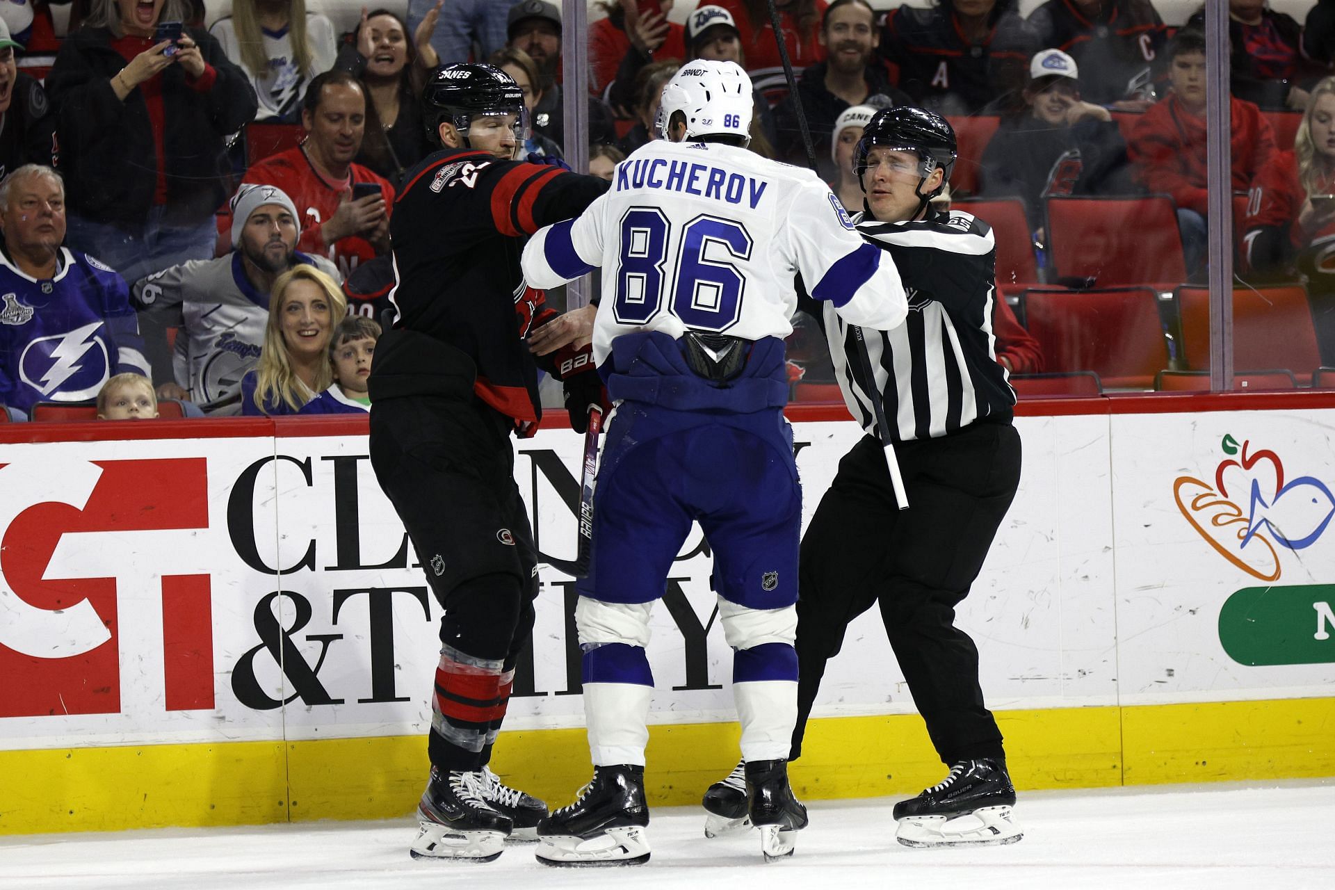 Nikita Kucherov was pictured during an argument with the Canes player.