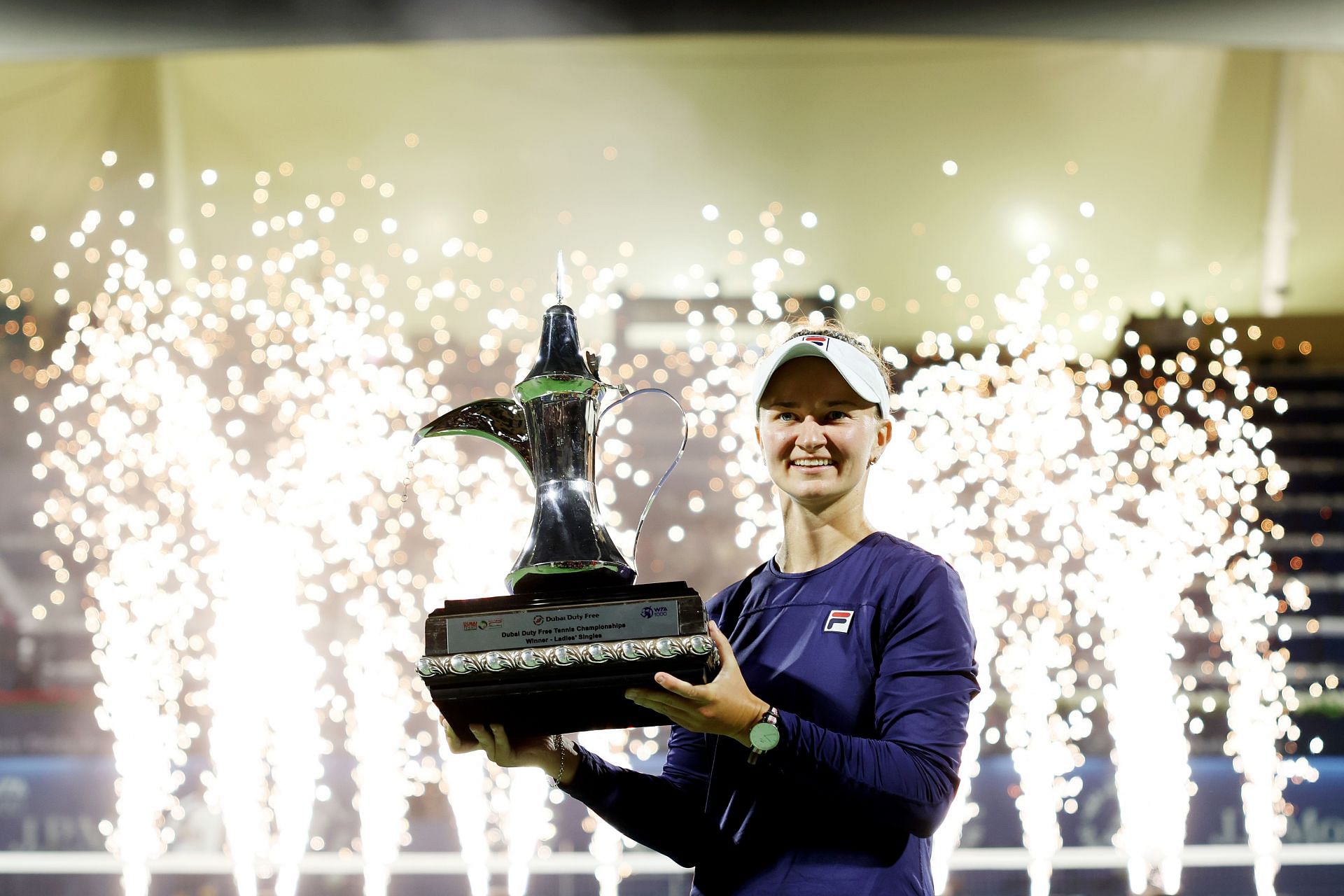 Krejcikova with the Dubai trophy