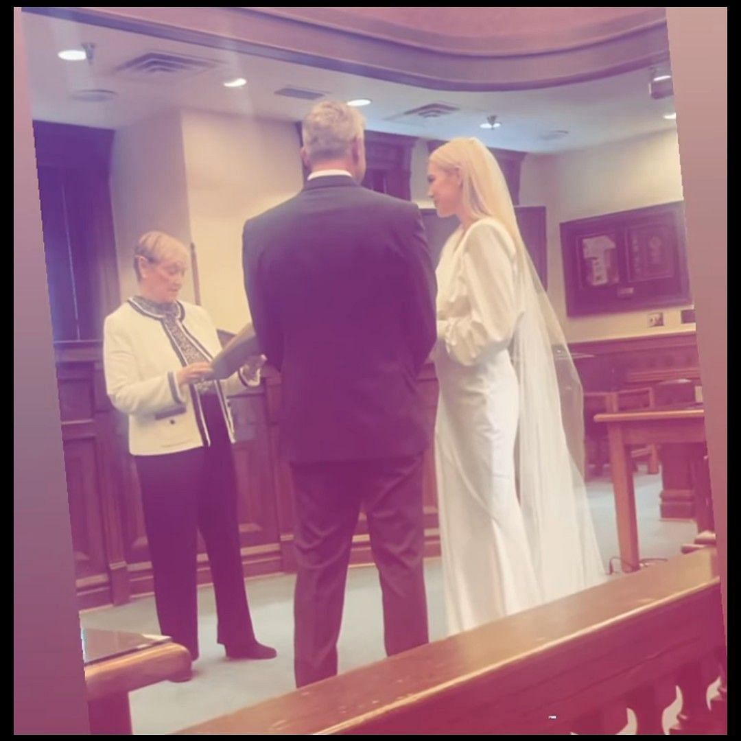 Rachel&#039;s sister Erin posted a photo of the two exchanging vows.
