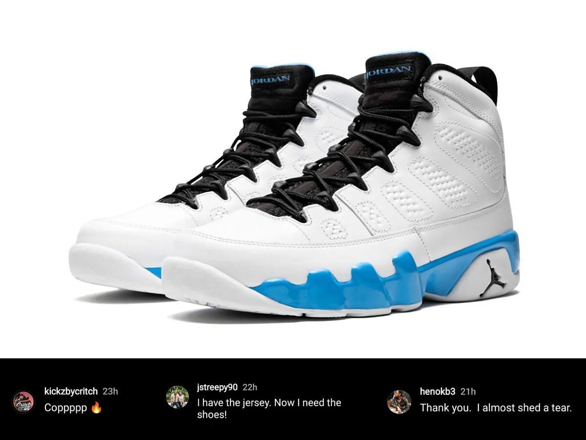 &quot;Thankyou. I almost shed a tear&quot;: Fans appreciate return of Air Jordan 9 &quot;Powder Blue&quot; (Image via Sportskeeda)