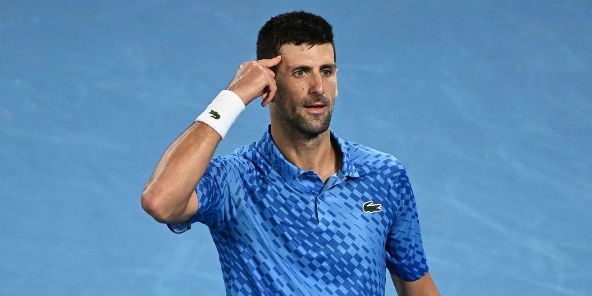 Novak Djokovic celebrates during the 2023 Australian Open final.
