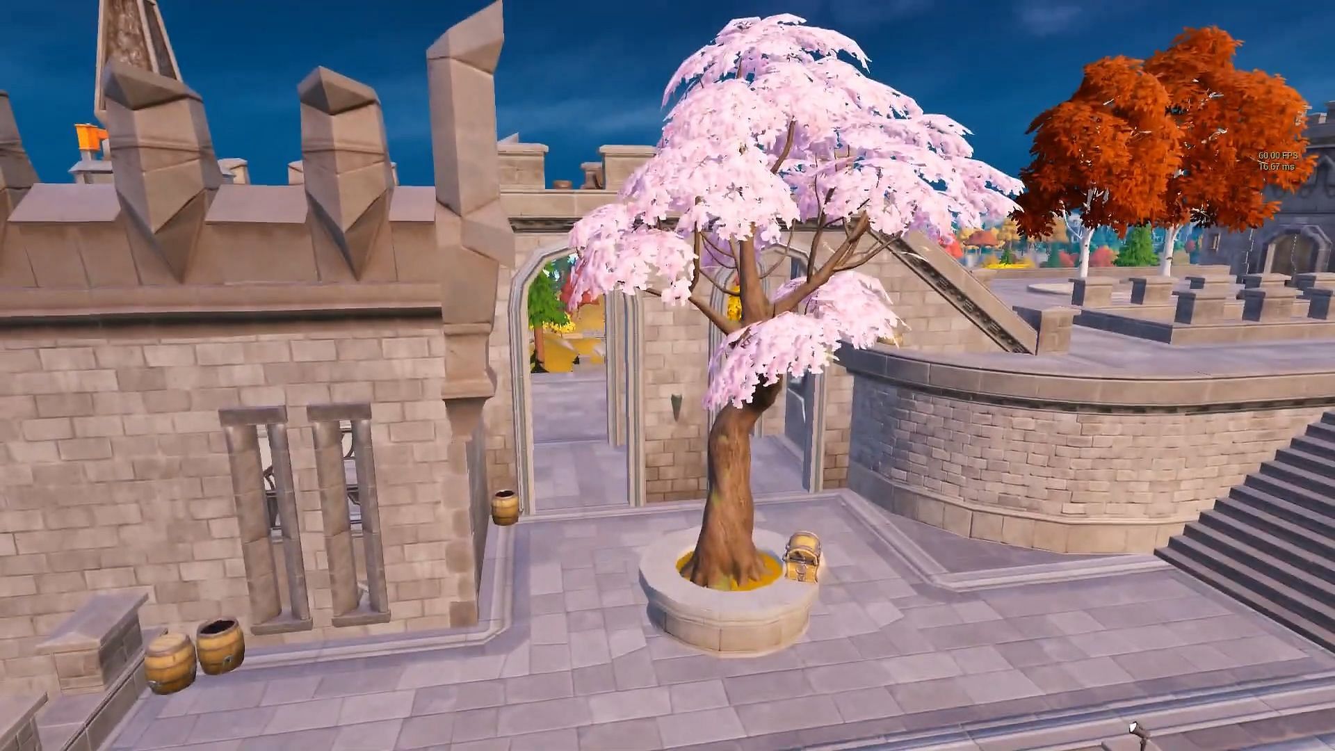 It&#039;s very easy to visit Cherry Blossom tree displays in Fortnite (Image via Epic Games)