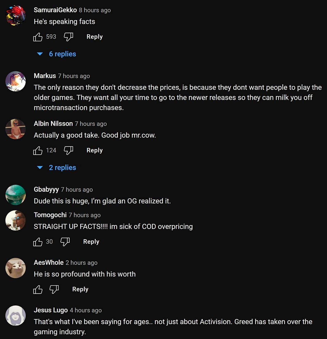 Fans in the YouTube comments section reacting to the streamer&#039;s rant about CoD (Image via xQc Clips/YouTube)