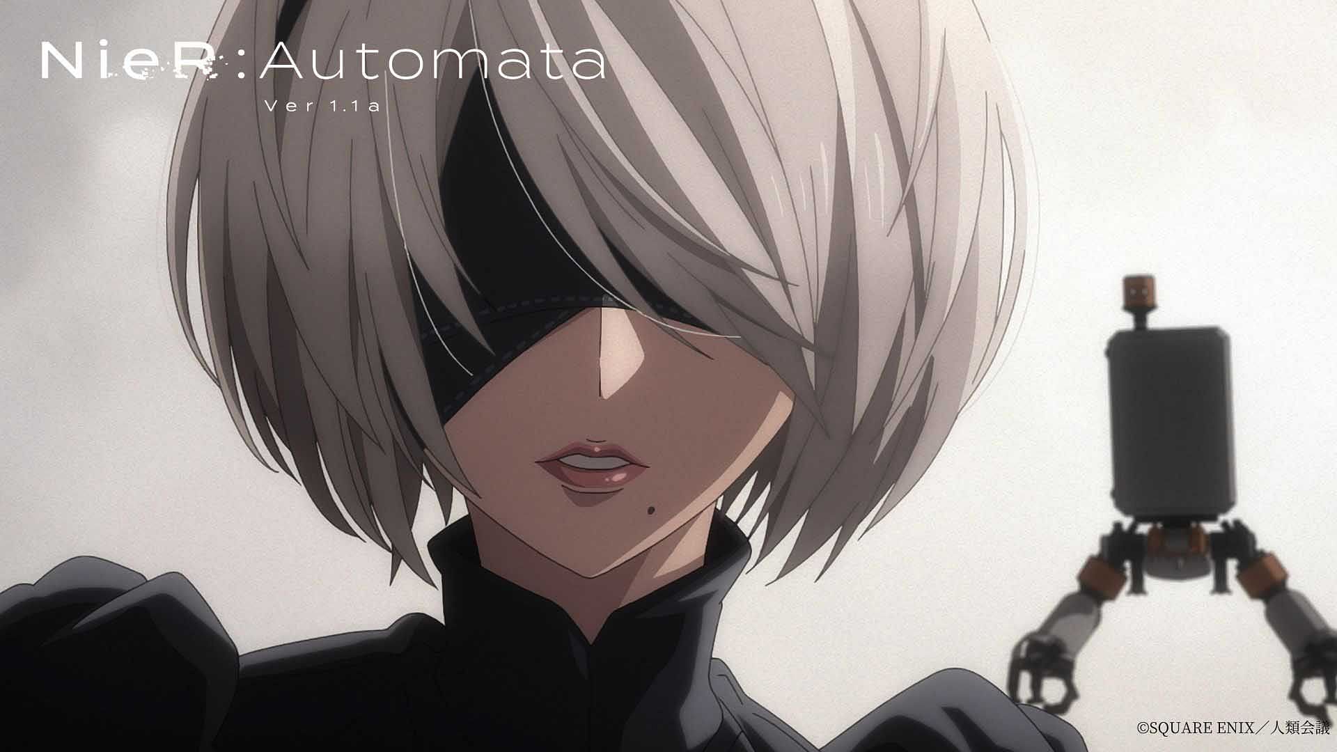 A closeup of 2B in the Nier Automata anime (Image via A-1 Pictures)