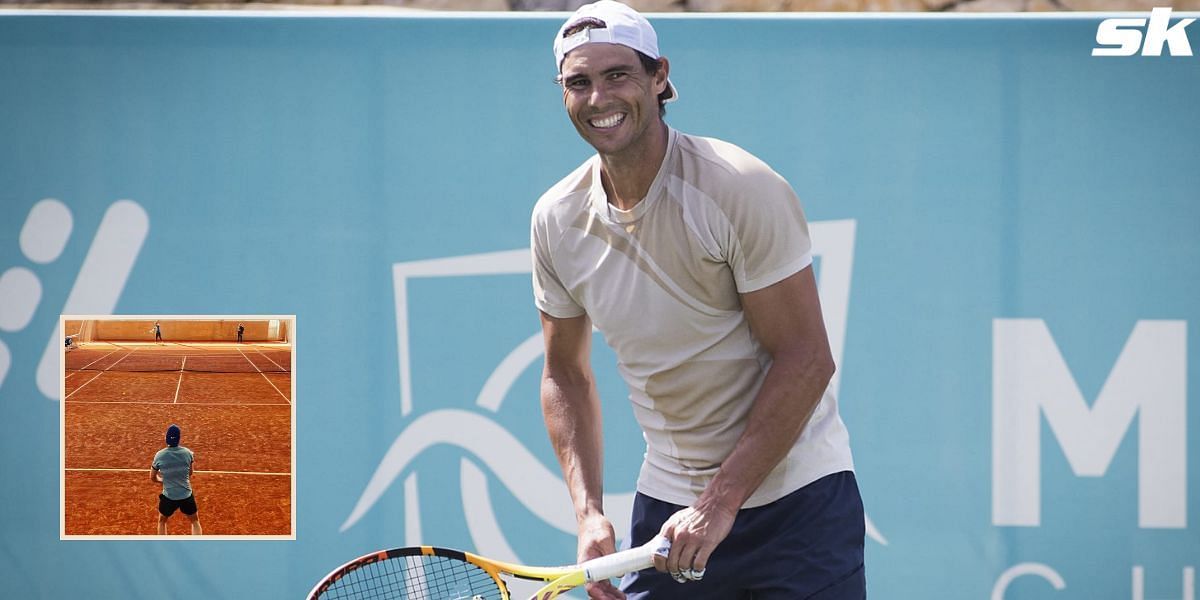 Rafael Nadal spotted practising on clay.
