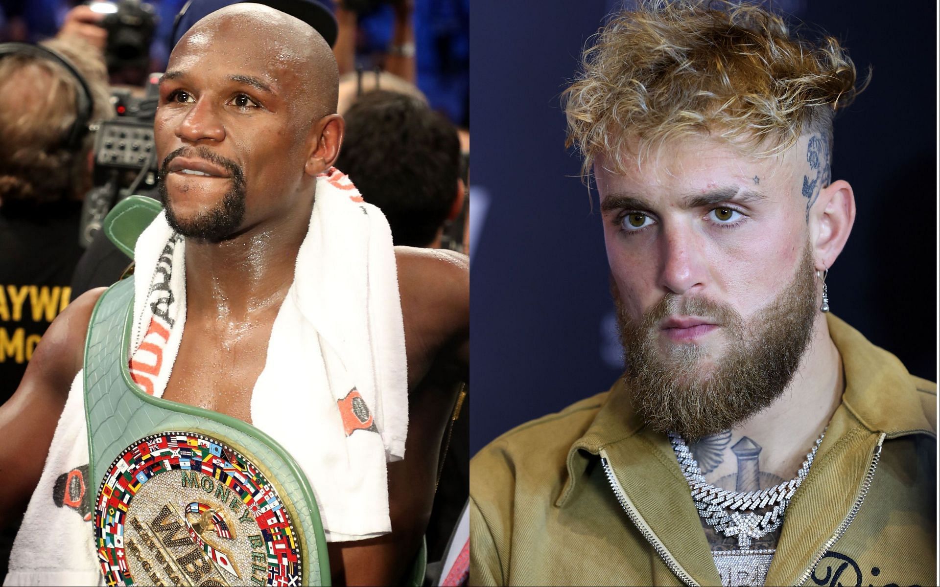 Floyd Mayweather (L), and Jake Paul (R).