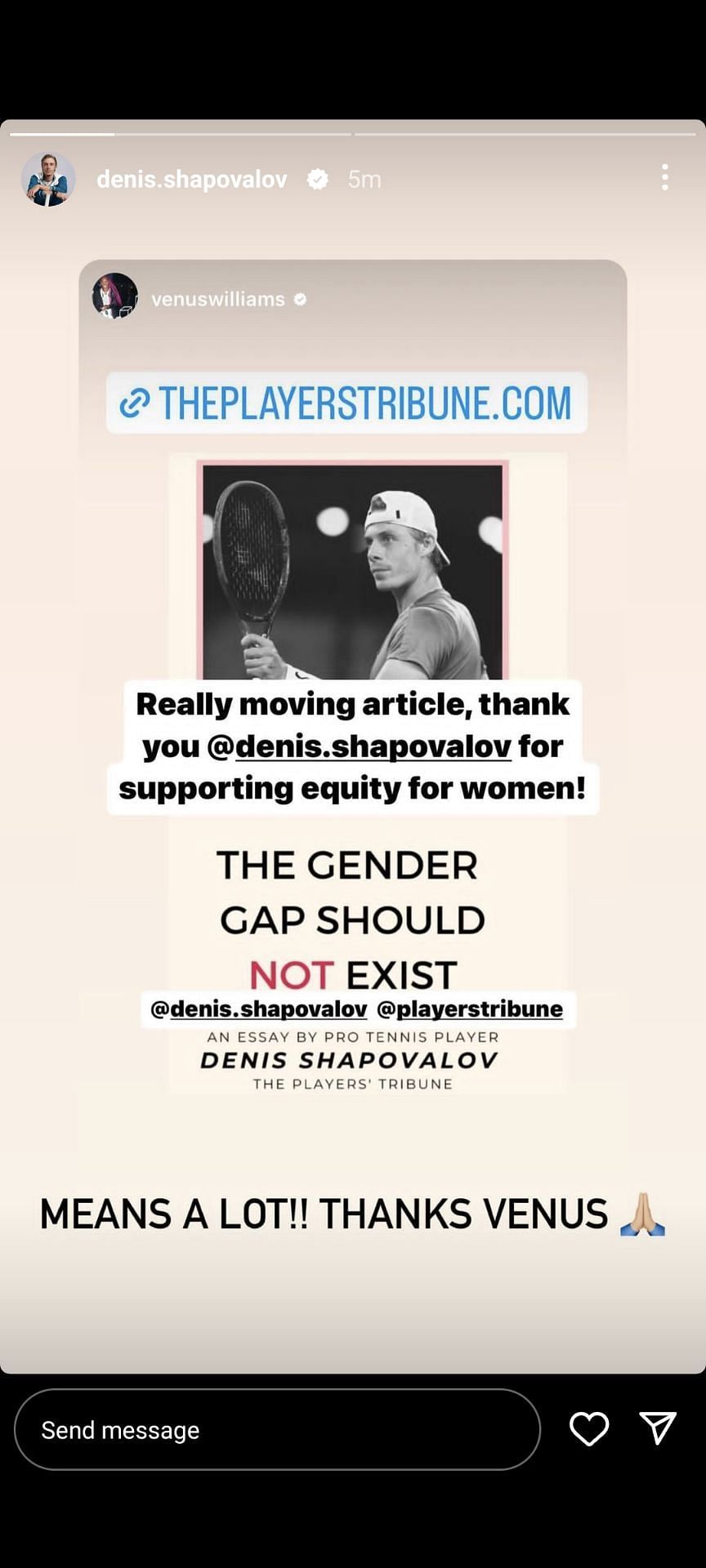 Denis Shapovalov&#039;s Instagram story