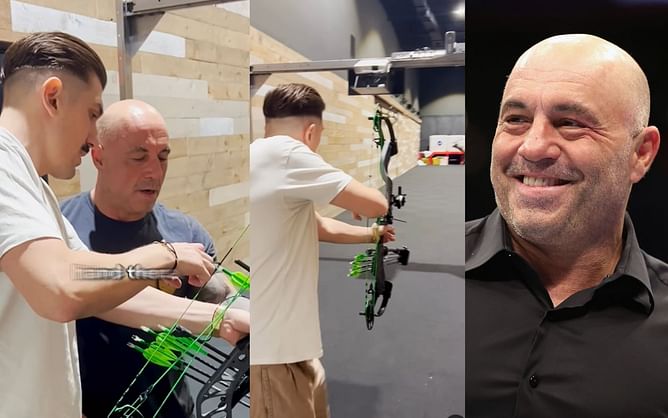 Watch: "Good mentor" Joe Rogan teaches Andrew Schulz archery, comedian hits gold at first go