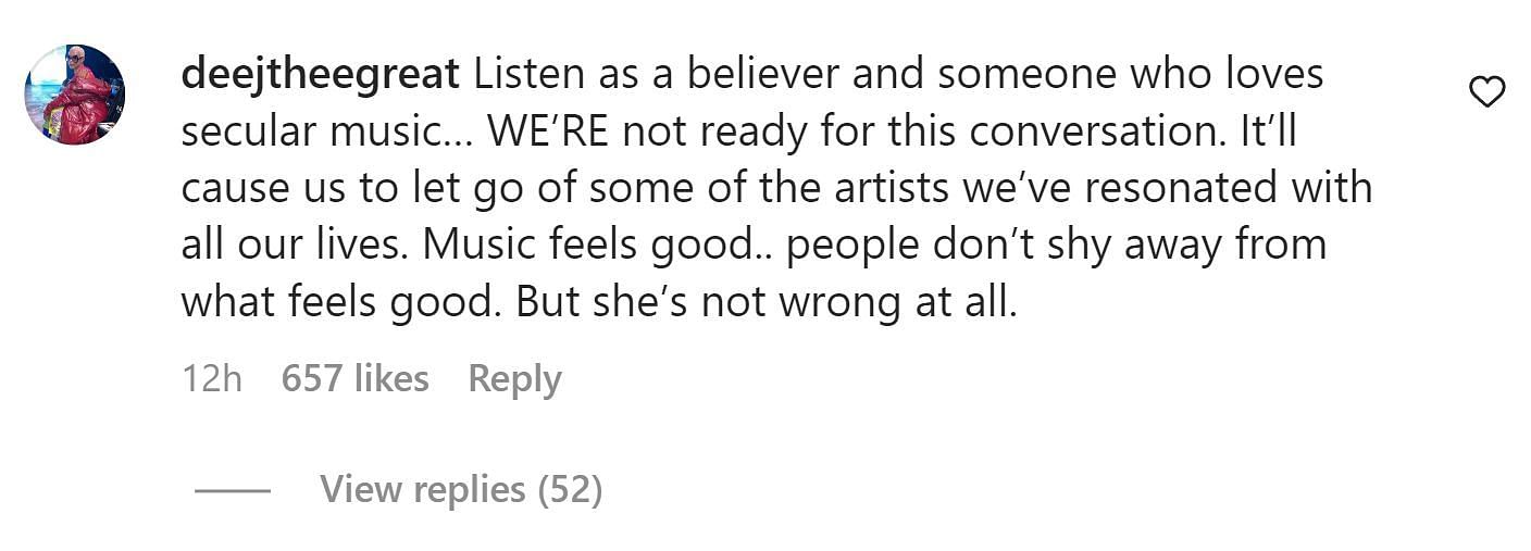 A comment speaking for Cece&#039;s comments (Image via Instagram /@deejthegreat)