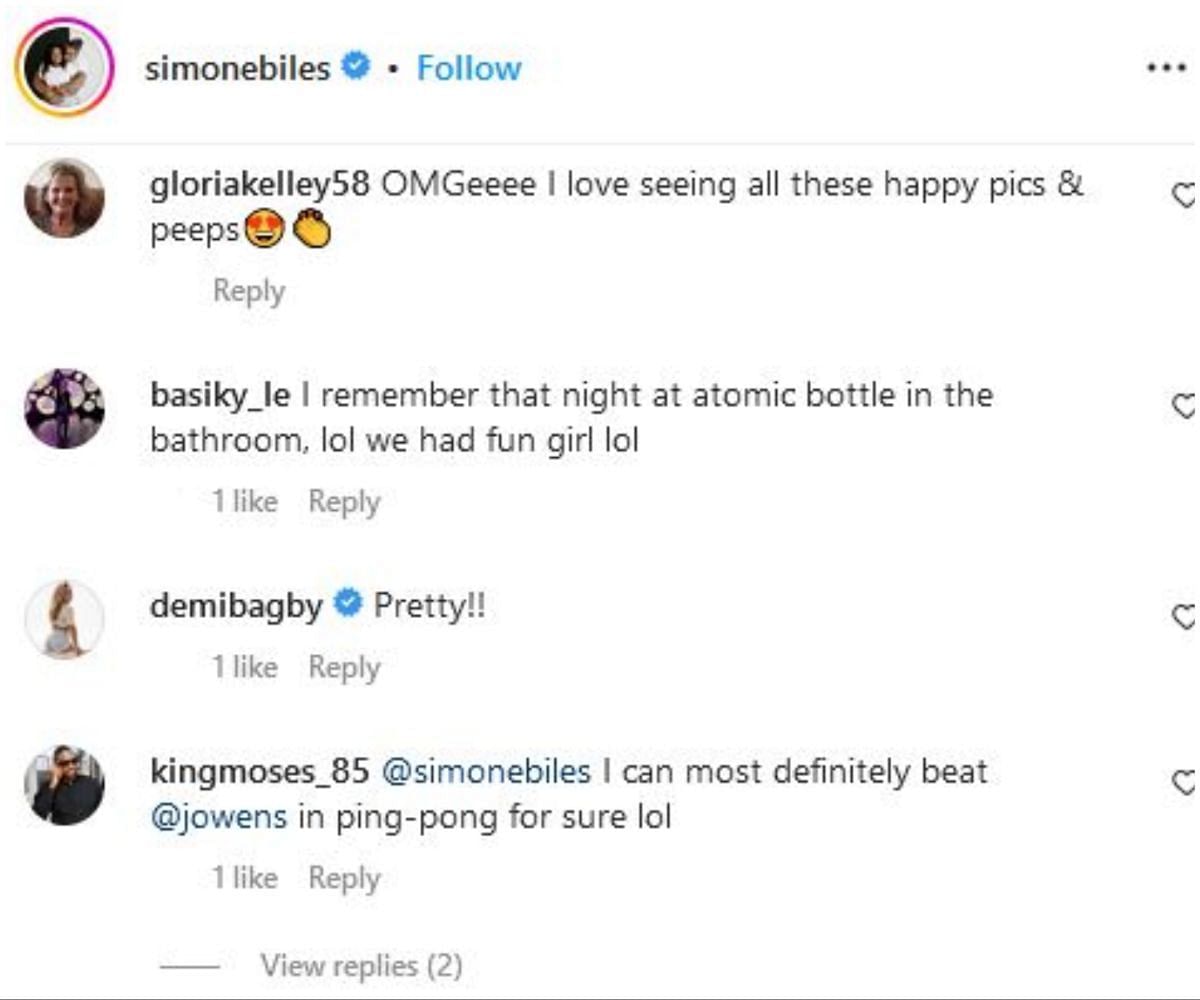 Screengrab of Biles' Instagram comment section