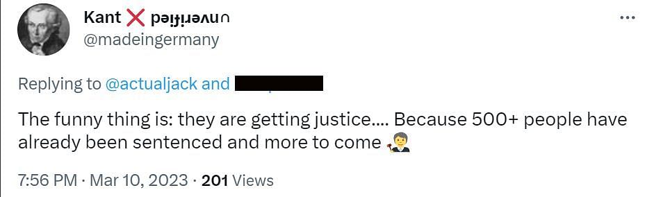 A comment Reacting to 'Justice For All' (Image via Twitter/ @madeingermany)