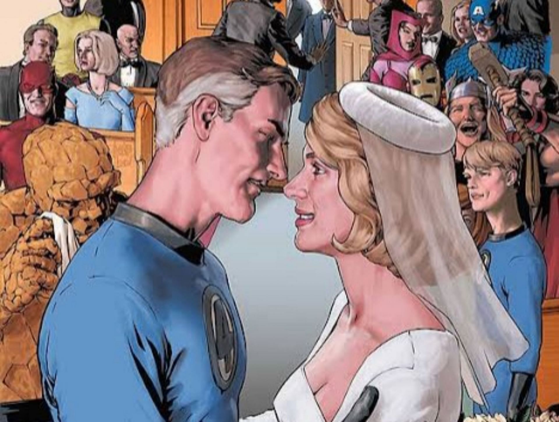 Reed Richards and Sue Storm getting married (Image via Marvel Comics)