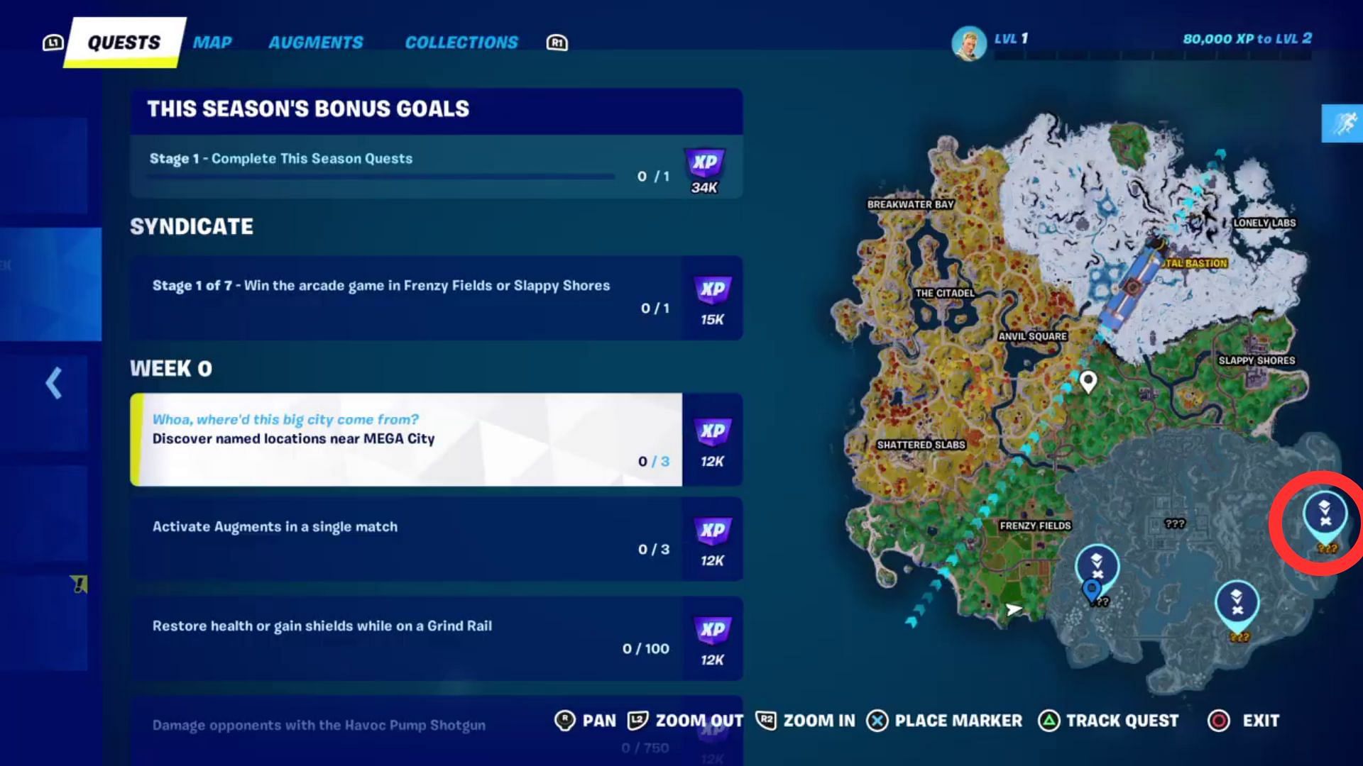 First location on Fortnite map. (Image via Epic Games)