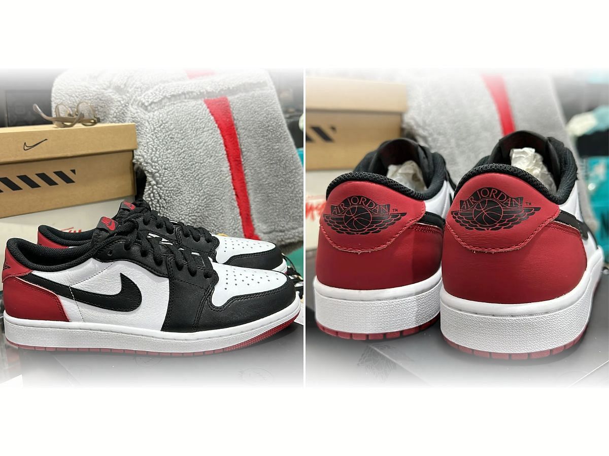 The upcoming Nike Air Jordan 1 Low &quot;Black Toe&quot; sneakers (Image via @linkedsole/ Instagram)