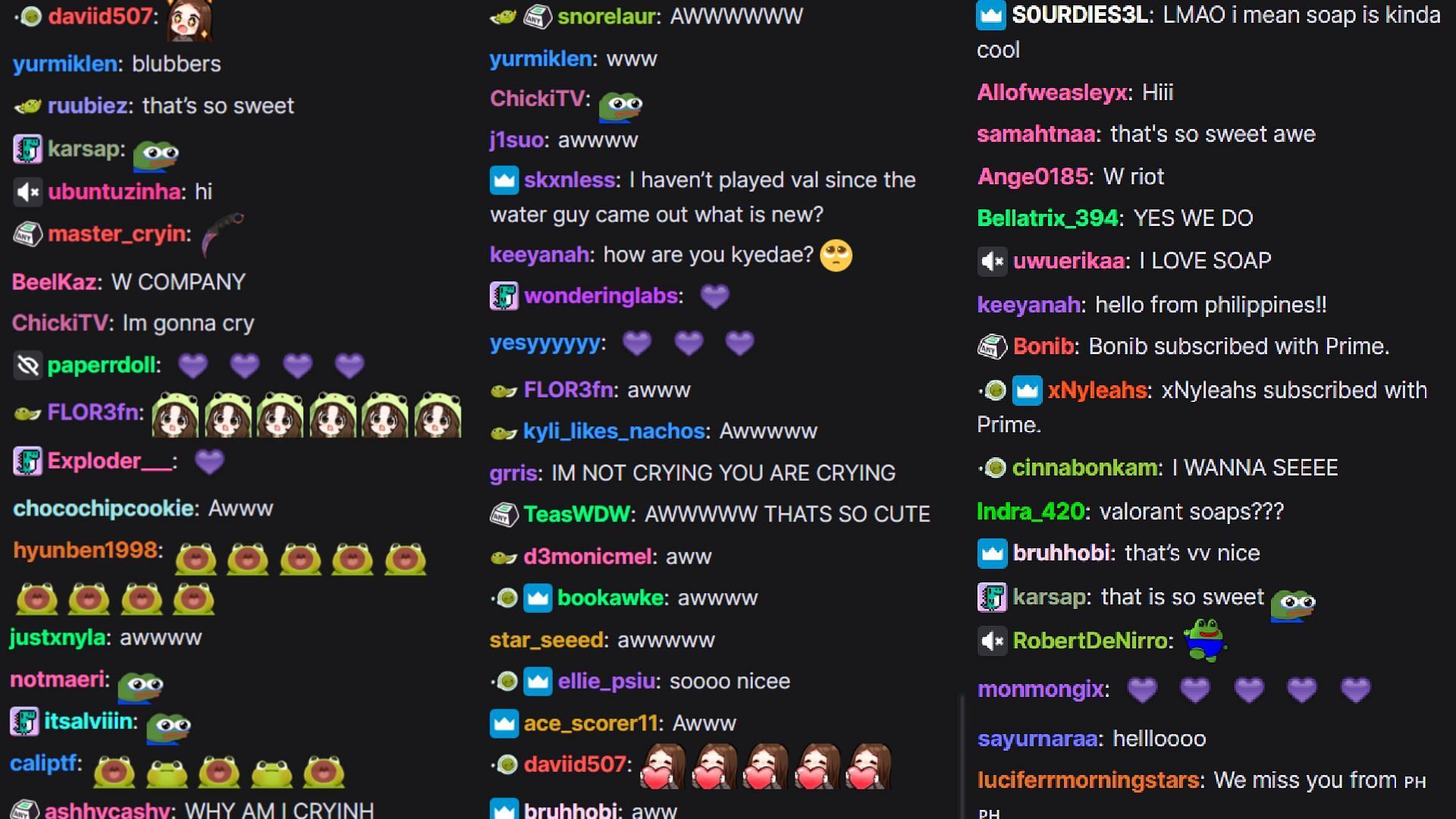 Chat reacting to the care package (Image via kyedae/Twitch)